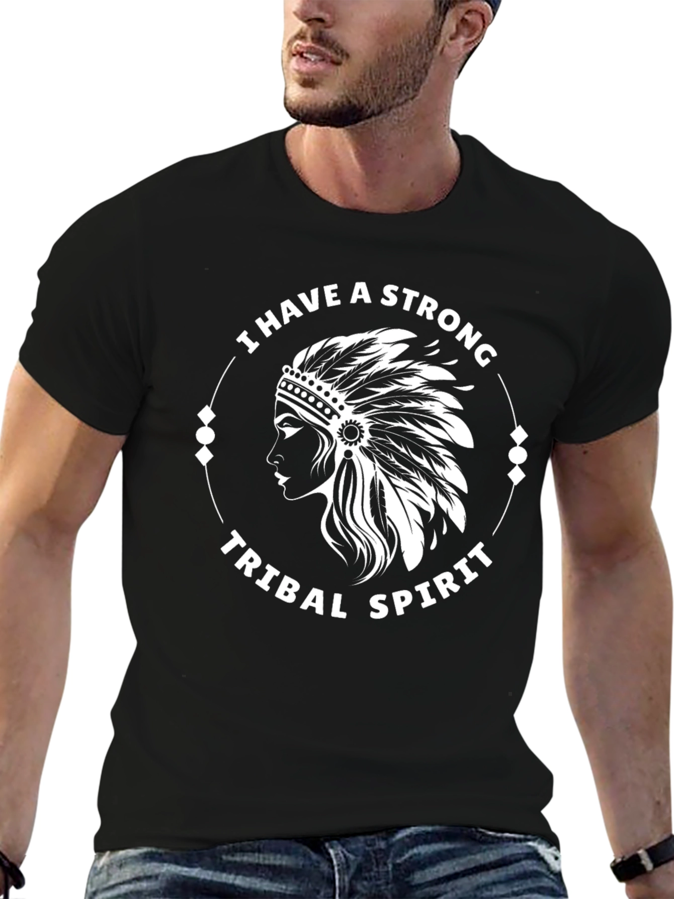 Black Strong Tribal Spirit Graphic Tee - Black Cotton Blend view 6