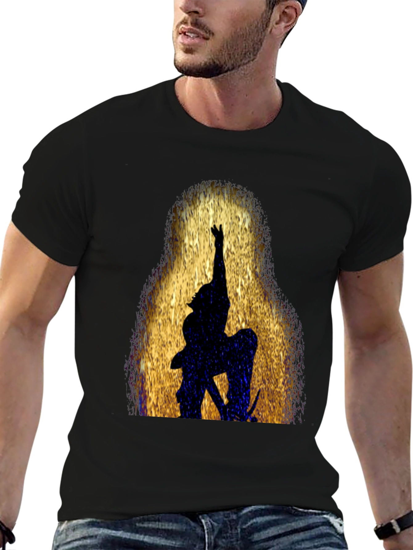 Black Silhouette Warrior Graphic Black T-Shirt view 6