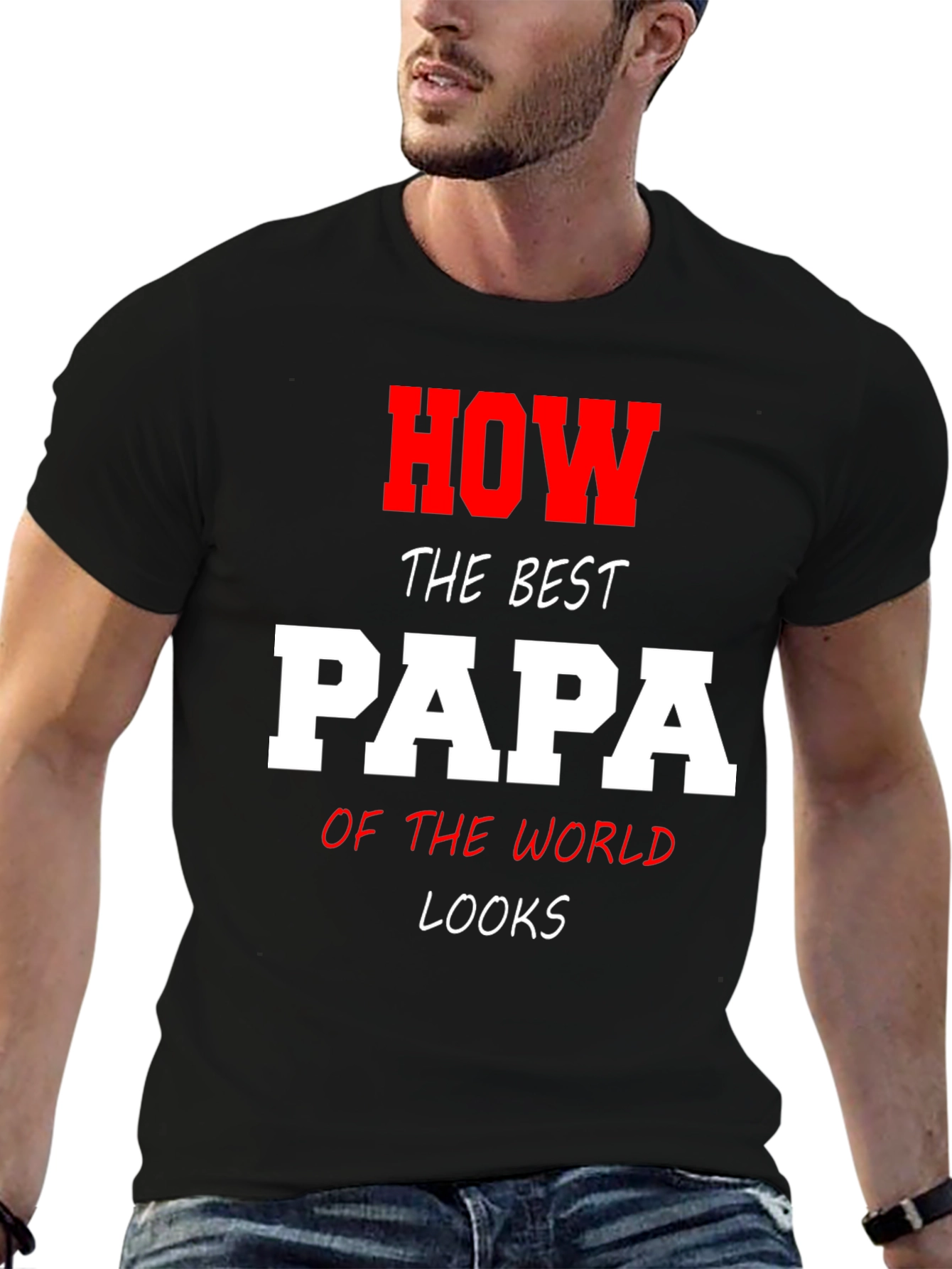 Black Best Papa T-Shirt - How The Best Papa Looks Graphic Tee view 6