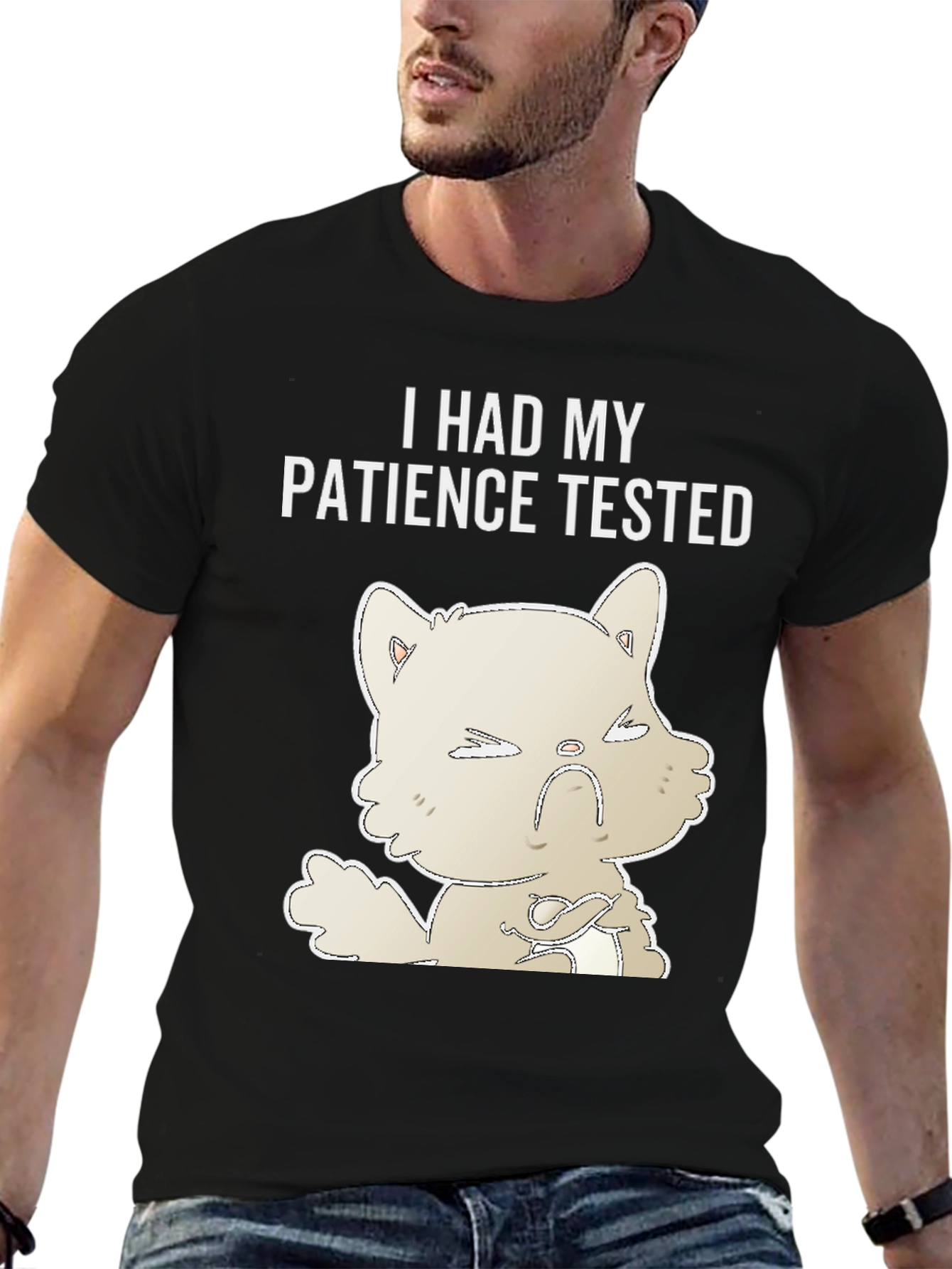 Black Patience Tested Graphic Tee - Angry Cat Humor T-Shirt view 6
