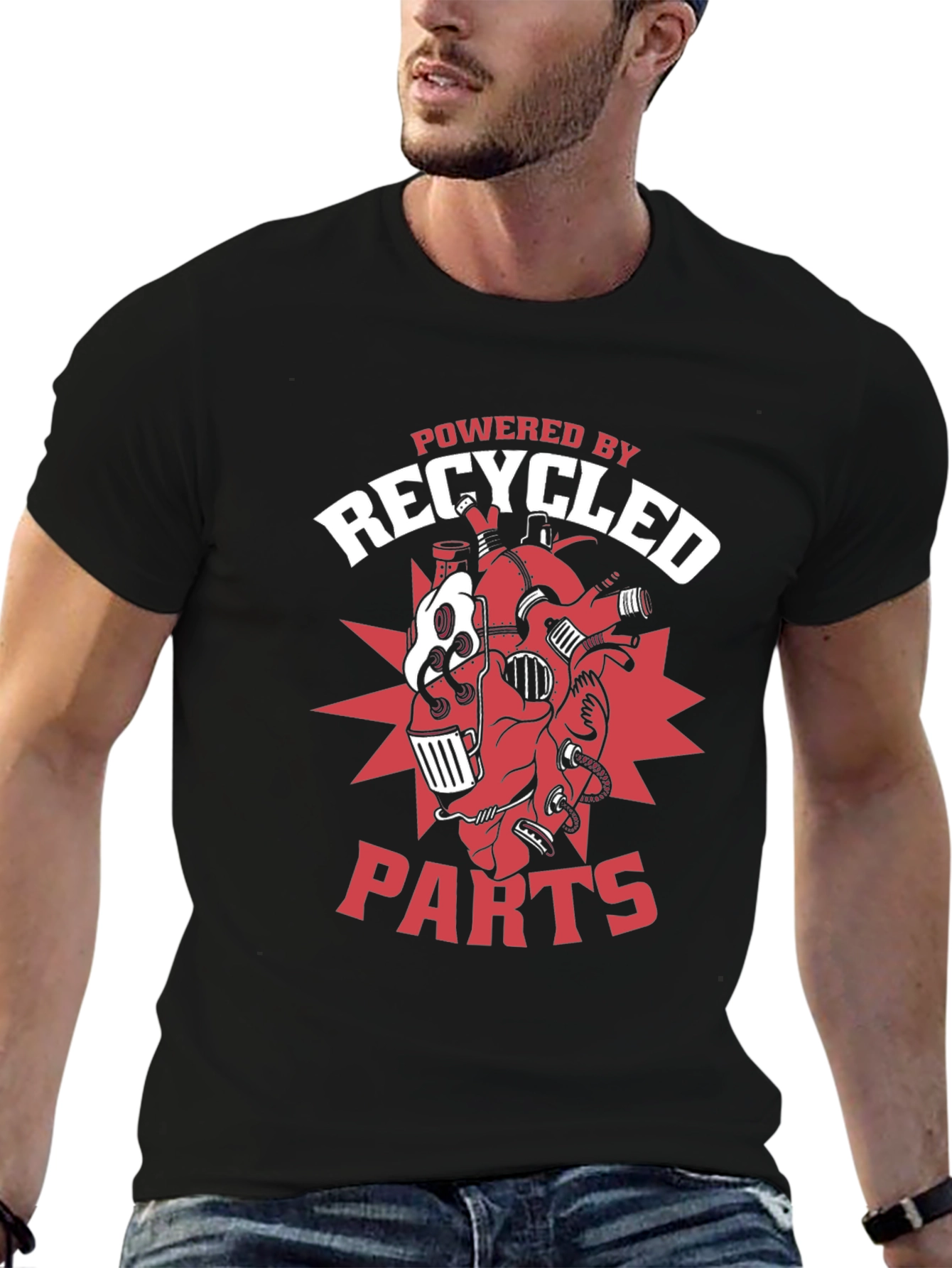 Black Recycled Parts T-Shirt - Unique Design view 6