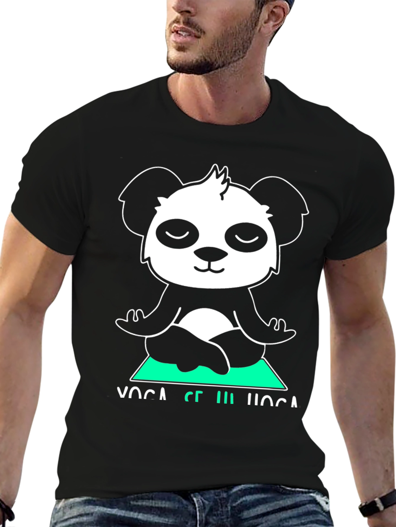 Black Yoga Panda Graphic Tee - Meditating Bear Shirt view 6