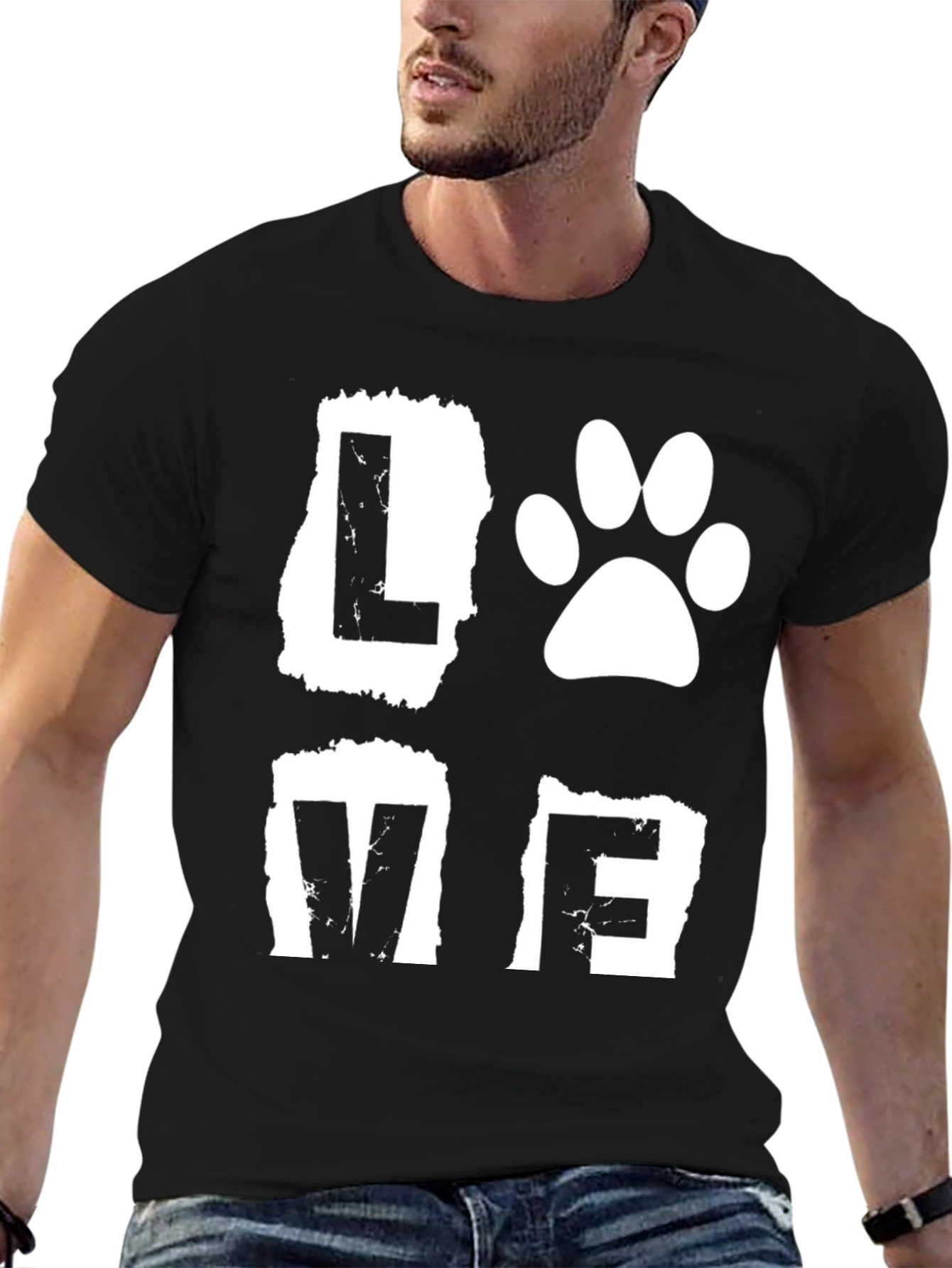 Black Love Paw Print Graphic Black T-Shirt view 6