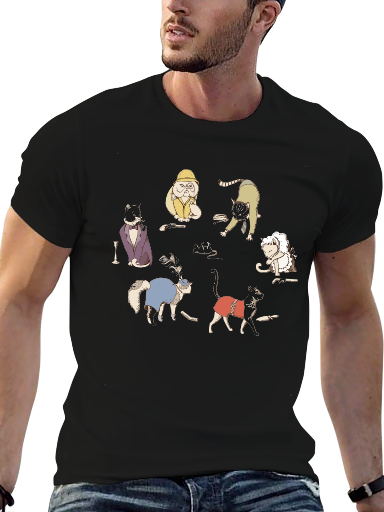 Black Cats in Costume Black Graphic Tee view 6