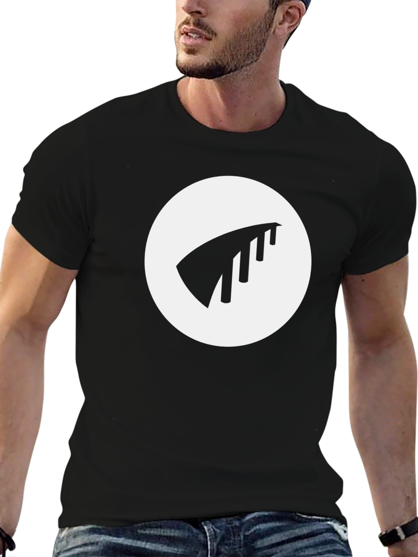 Black Modern Black T-Shirt with Abstract Logo view 6