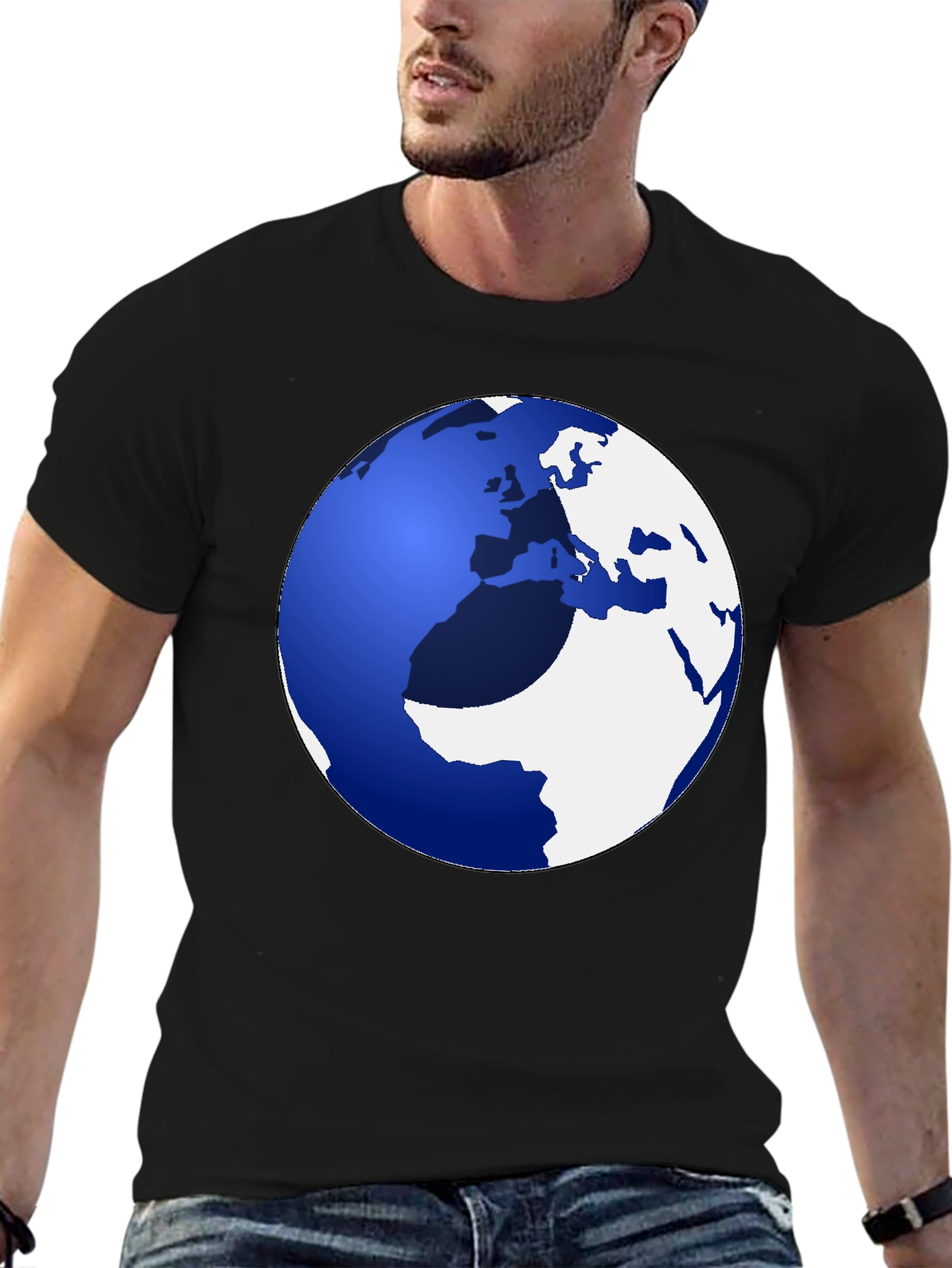 Black Globe Graphic Tee - Earth Design Casual Shirt view 6