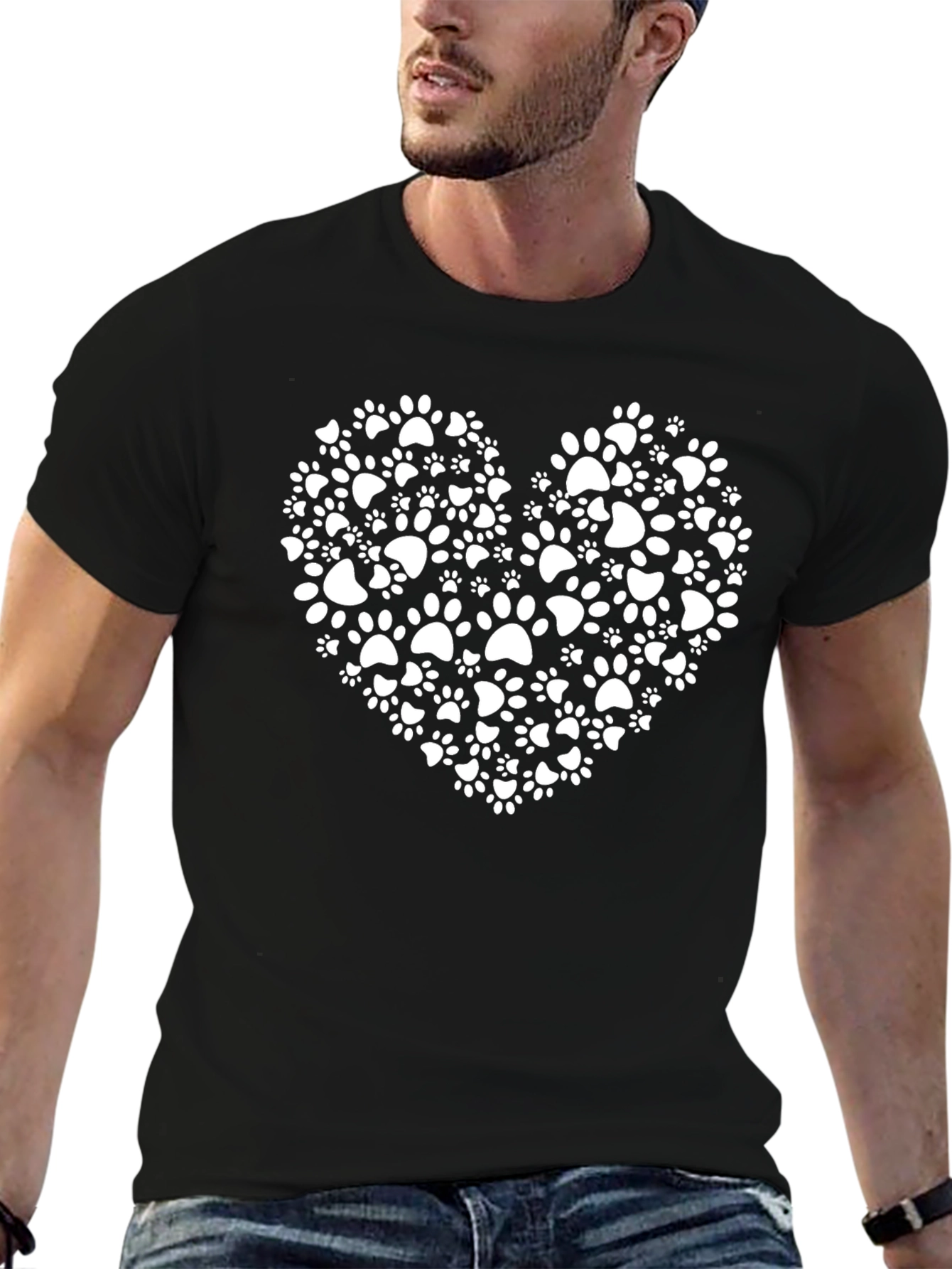 Black Paw Print Heart T-Shirt - Black view 6
