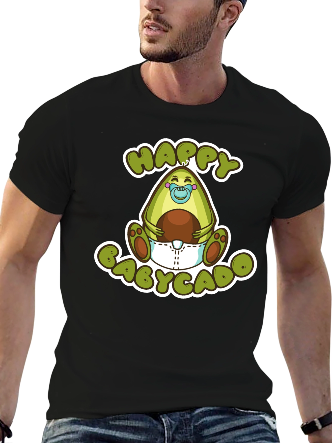 Black Happy Babycado T-Shirt: Cute Avocado Design view 6