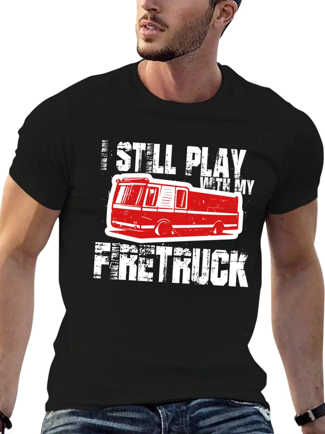 Black I Still Play With My Firetruck T-Shirt view 6