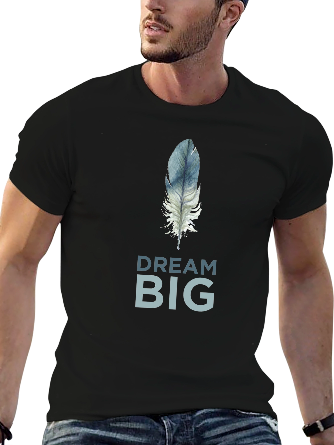 Black Dream Big Feather Graphic T-Shirt - Soft Cotton Tee view 6