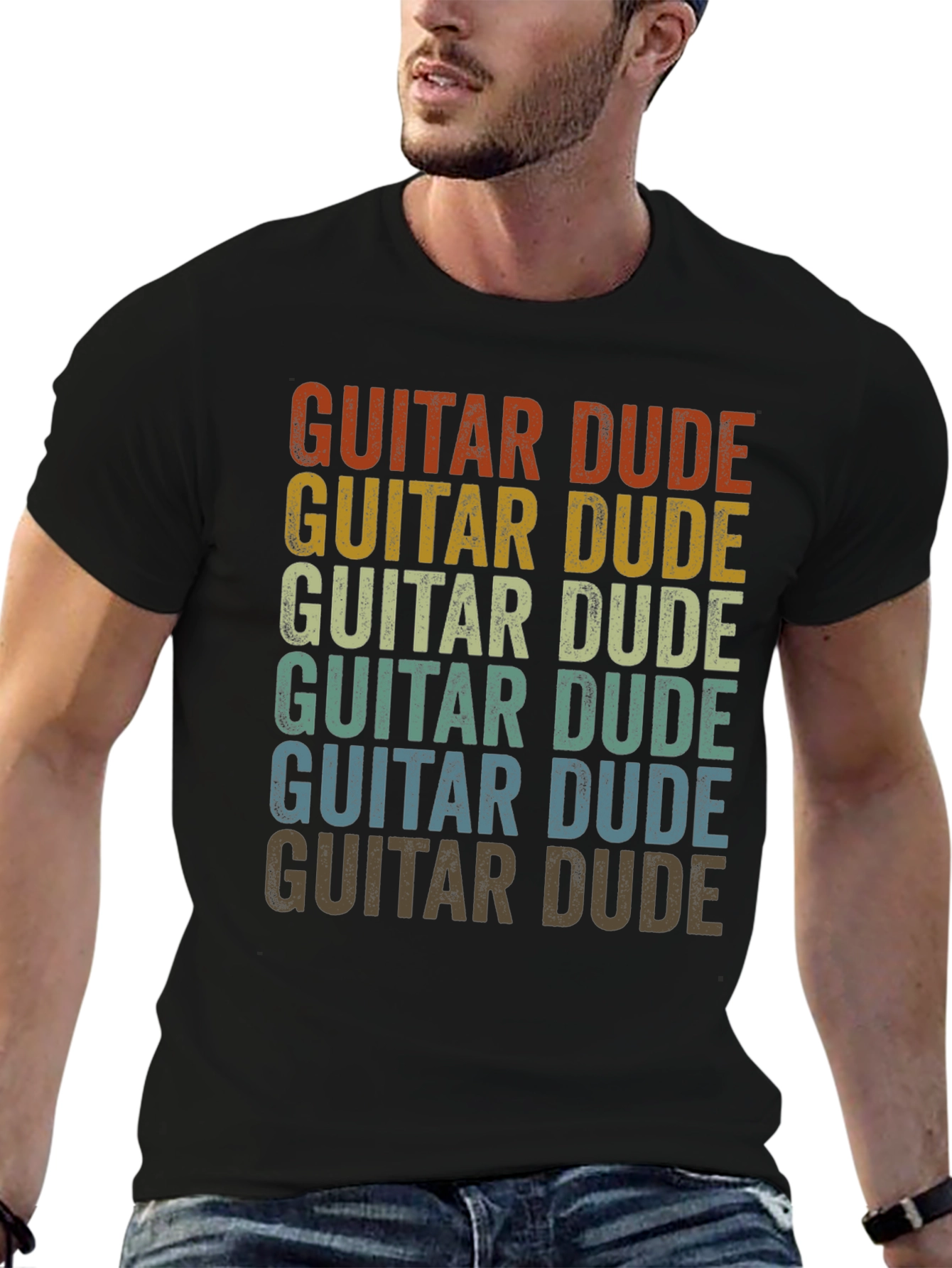 Black Guitar Dude Retro T-Shirt view 6