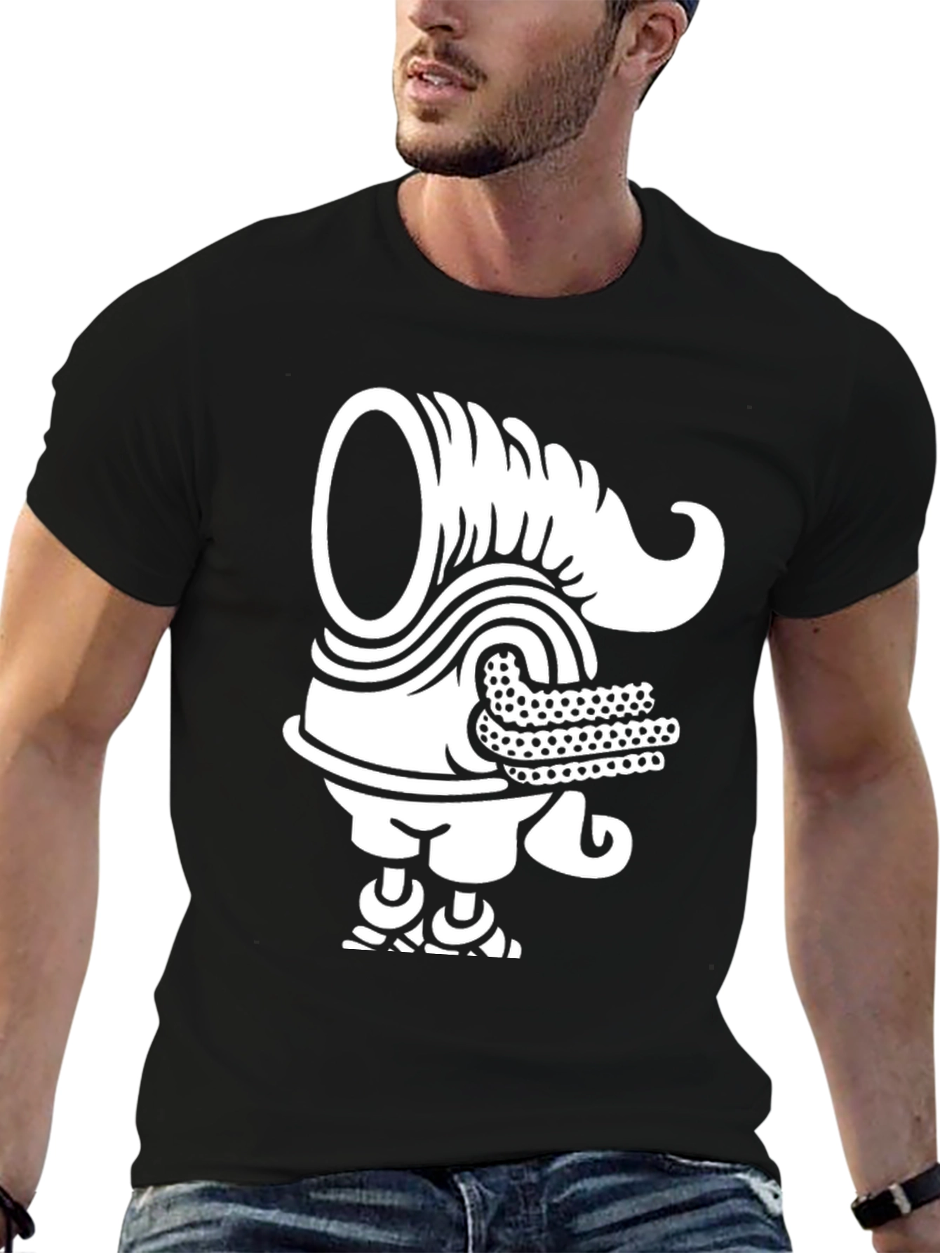 Black Unique Graphic Tee - Black T-Shirt with White Design view 6