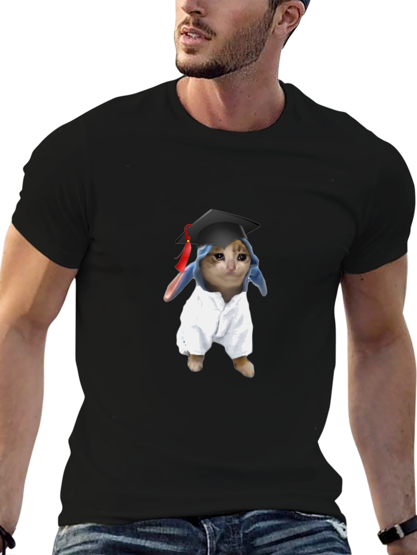 Black Funny Graduate Cat Graphic T-Shirt view 6