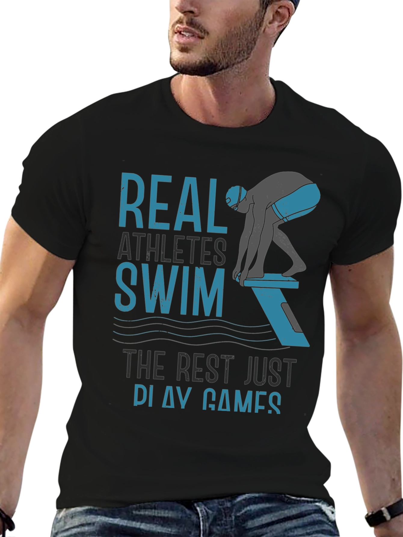 Black Real Athletes Swim T-Shirt - Black Cotton Tee view 6