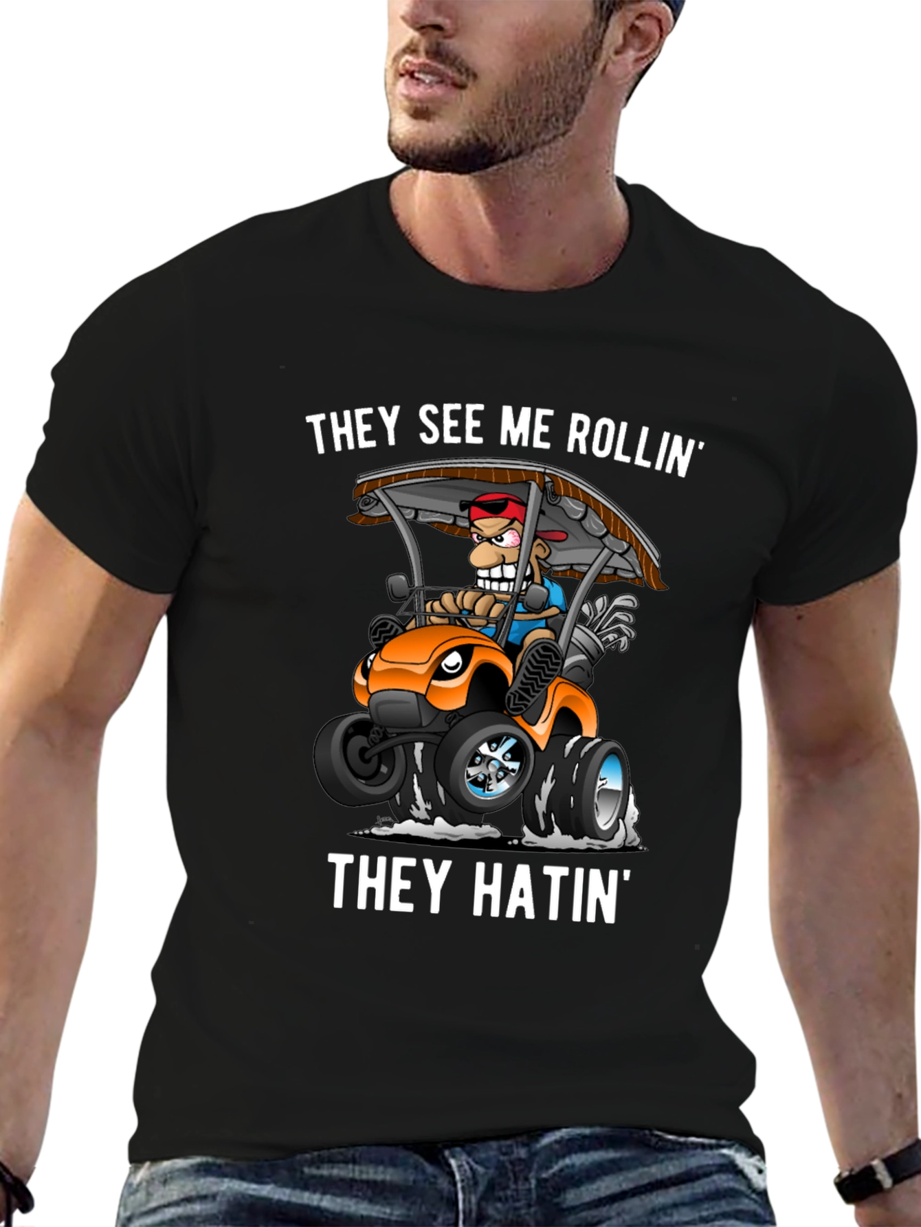 Black Funny "They See Me Rollin'" Graphic Tee view 6