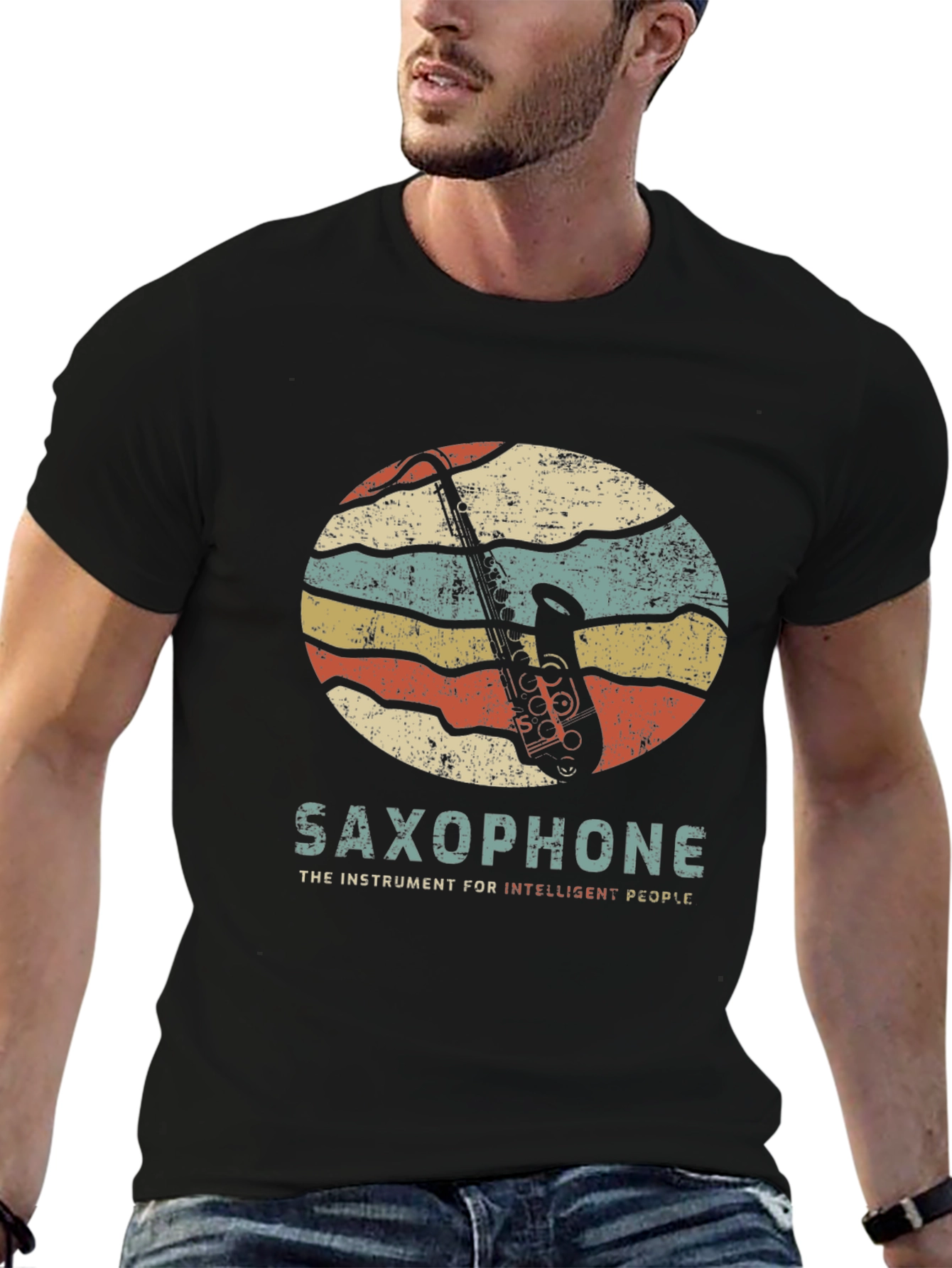 Black Saxophone Retro Graphic T-Shirt view 6