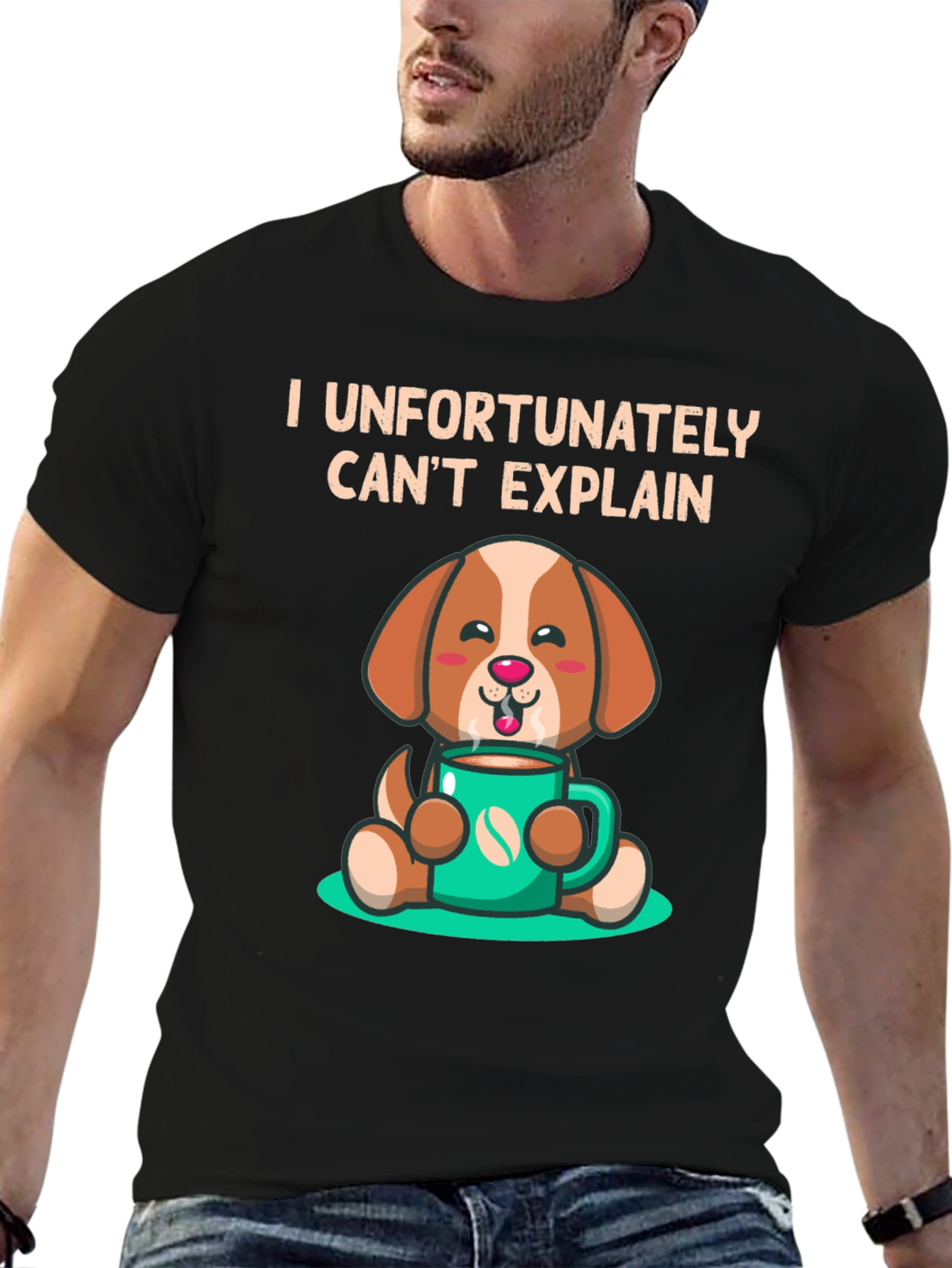 Black Funny Dog & Coffee T-Shirt - I Can't Explain view 6