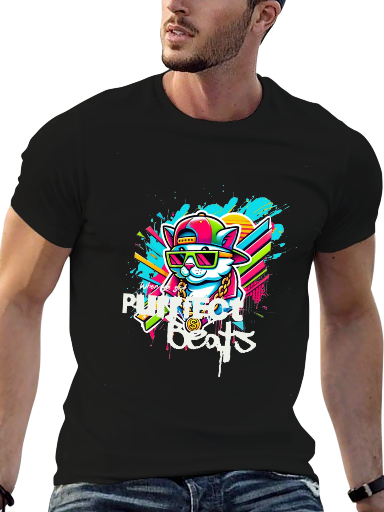 Black Purrfect Beats Black T-Shirt view 6