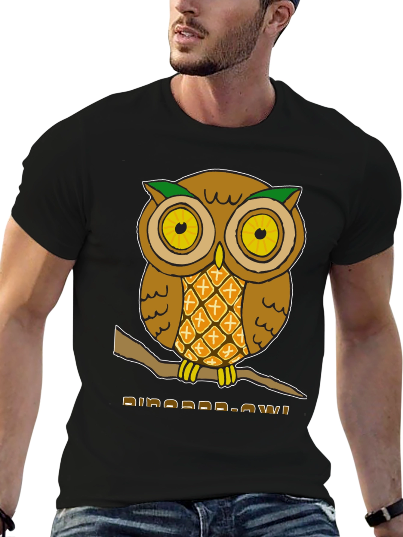 Black Pineapple Owl Graphic T-Shirt - Unique Design! view 6