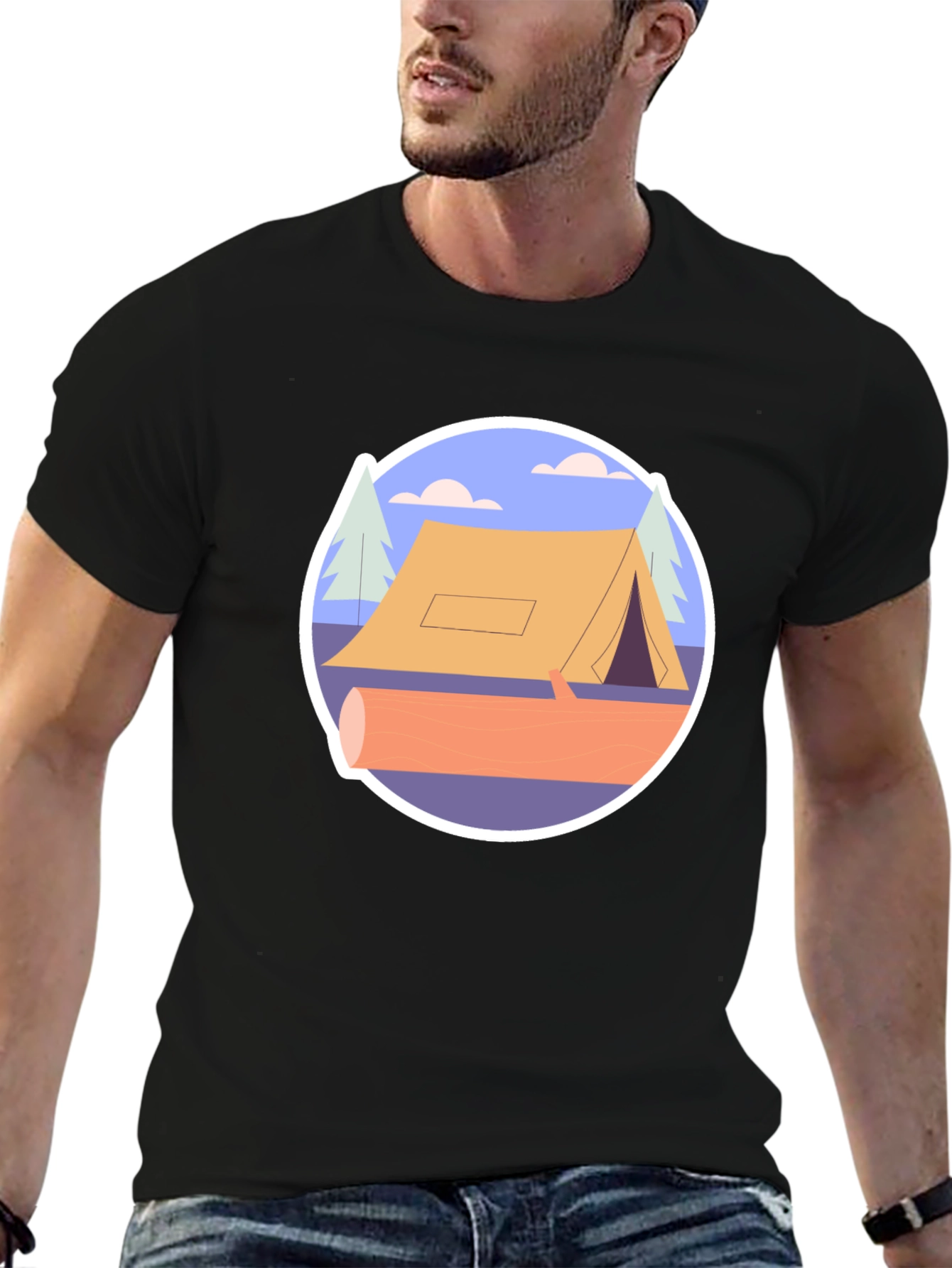 Black Camping Tent Graphic Tee - Nature Adventure Shirt view 6