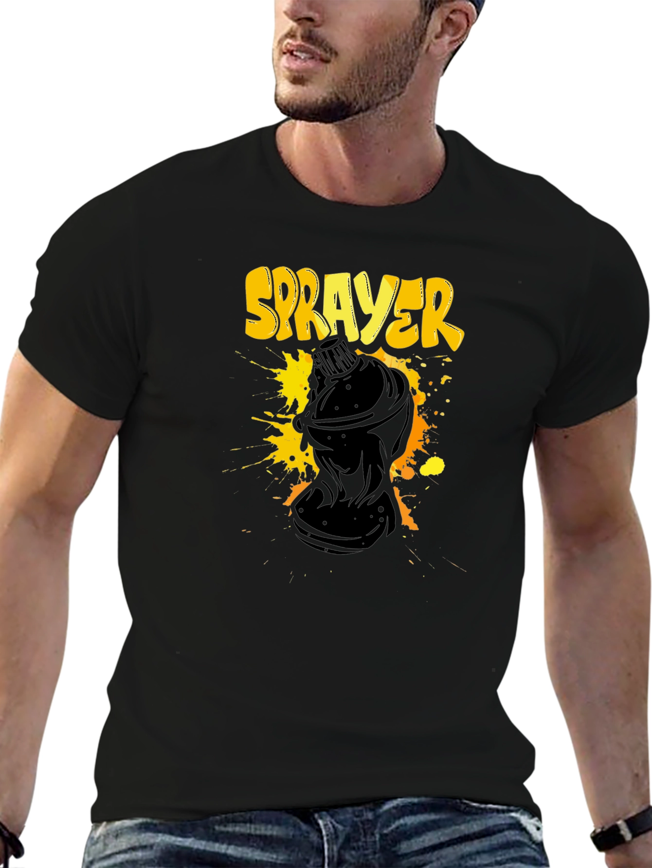 Black Sprayer Graphic T-Shirt - Black Crew Neck Tee view 6