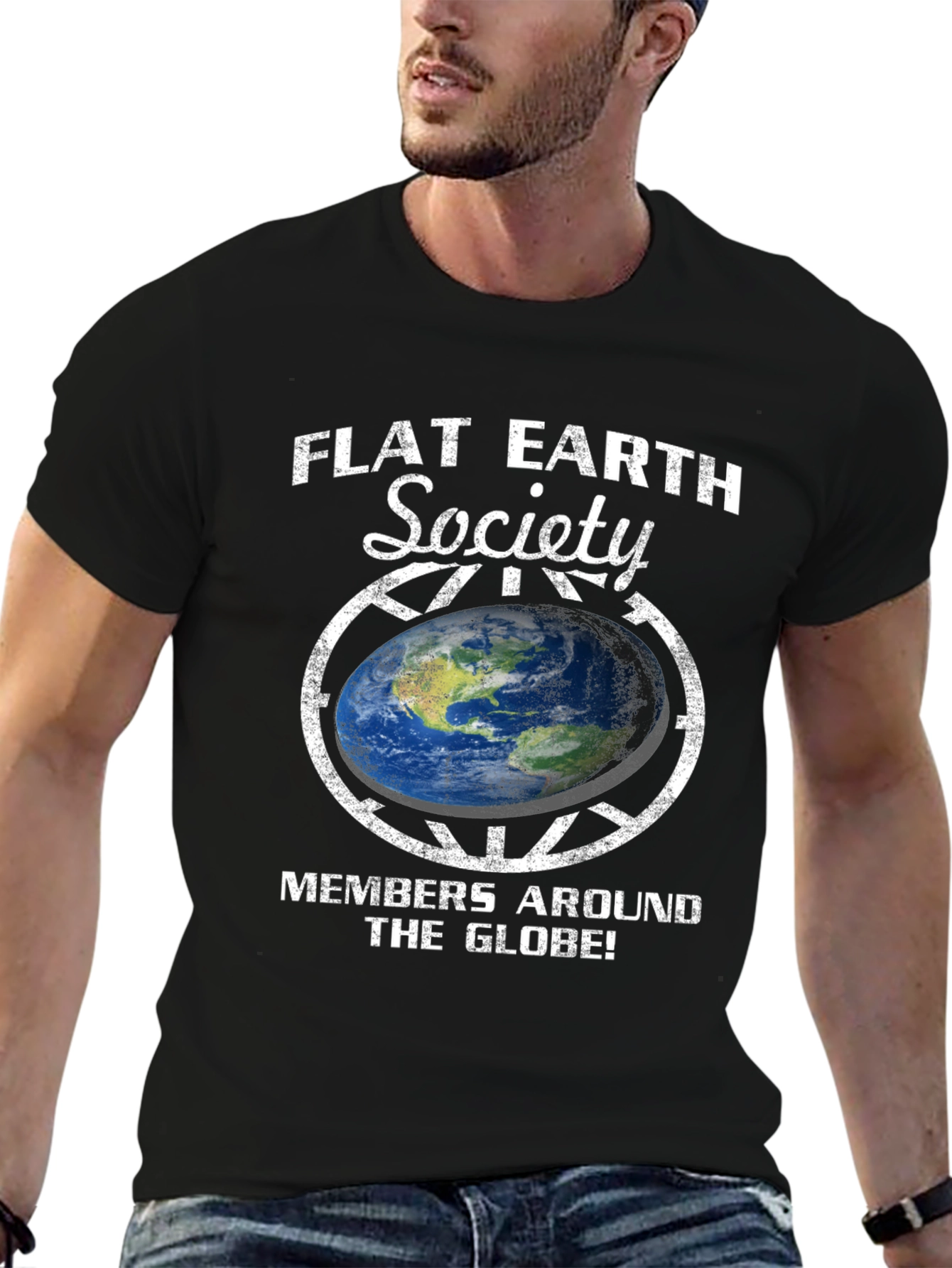 Black Flat Earth Society Graphic T-Shirt view 6