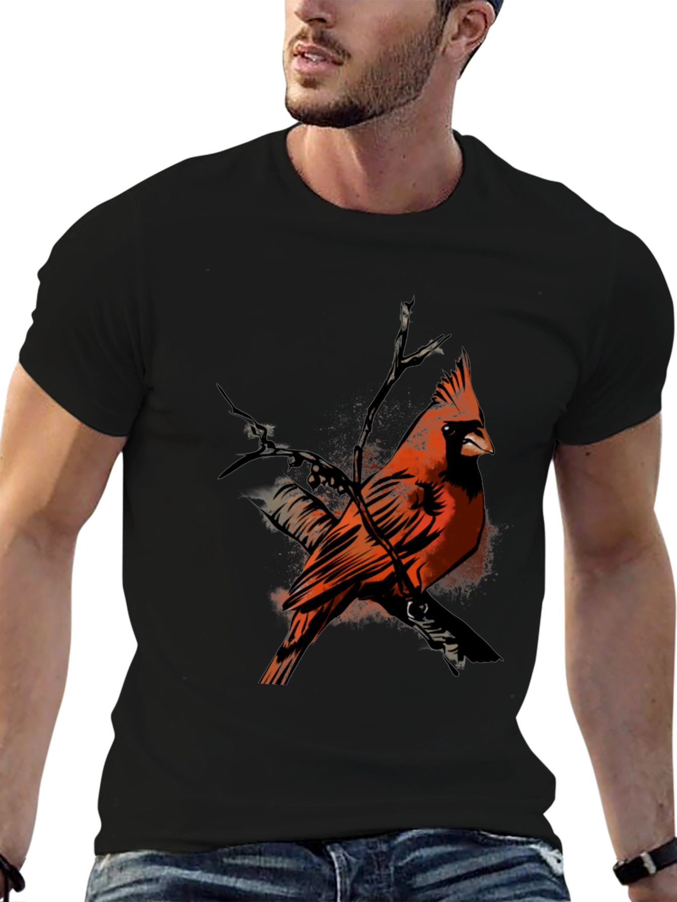 Black Cardinal Bird Graphic Black T-Shirt view 6