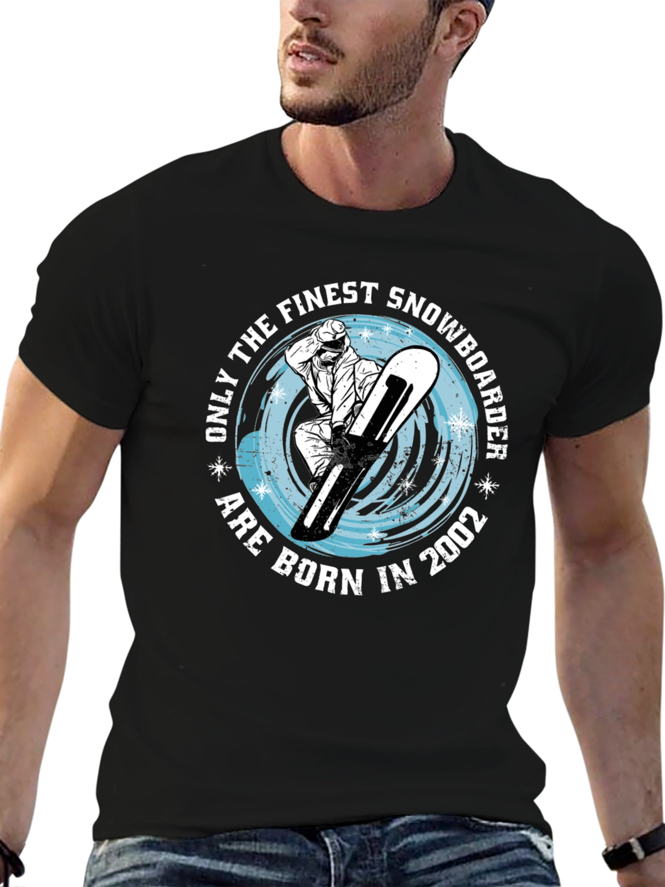 Black Finest Snowboarder Born in 2002 T-Shirt view 6