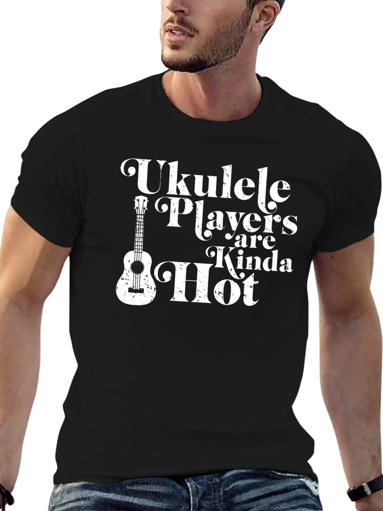 Black Ukulele Players Kinda Hot Graphic Tee view 6