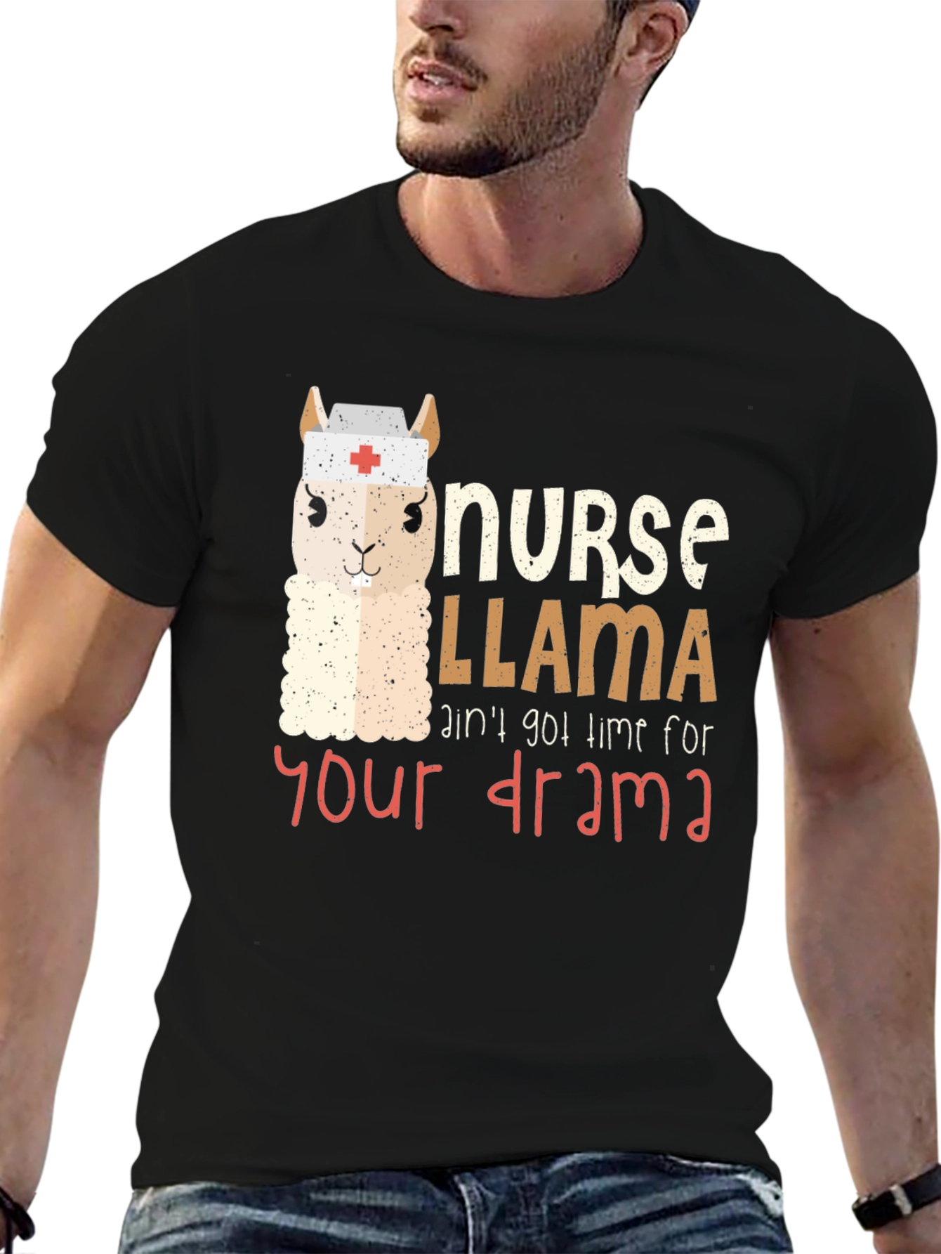 Black Nurse Llama Graphic Tee - Funny & Unique Unisex T-Shirt view 6