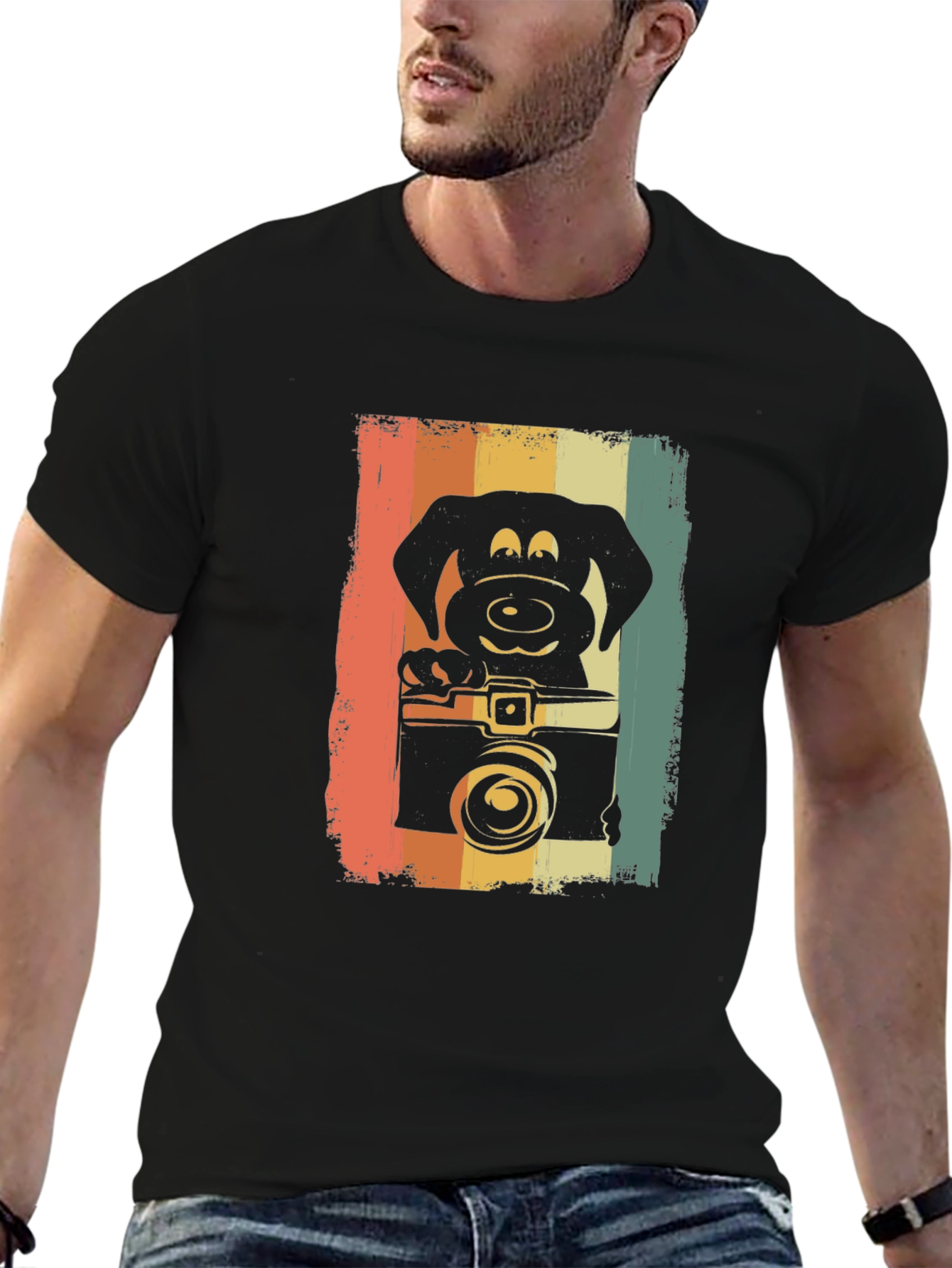 Black Retro Dog Photographer Graphic Tee view 6