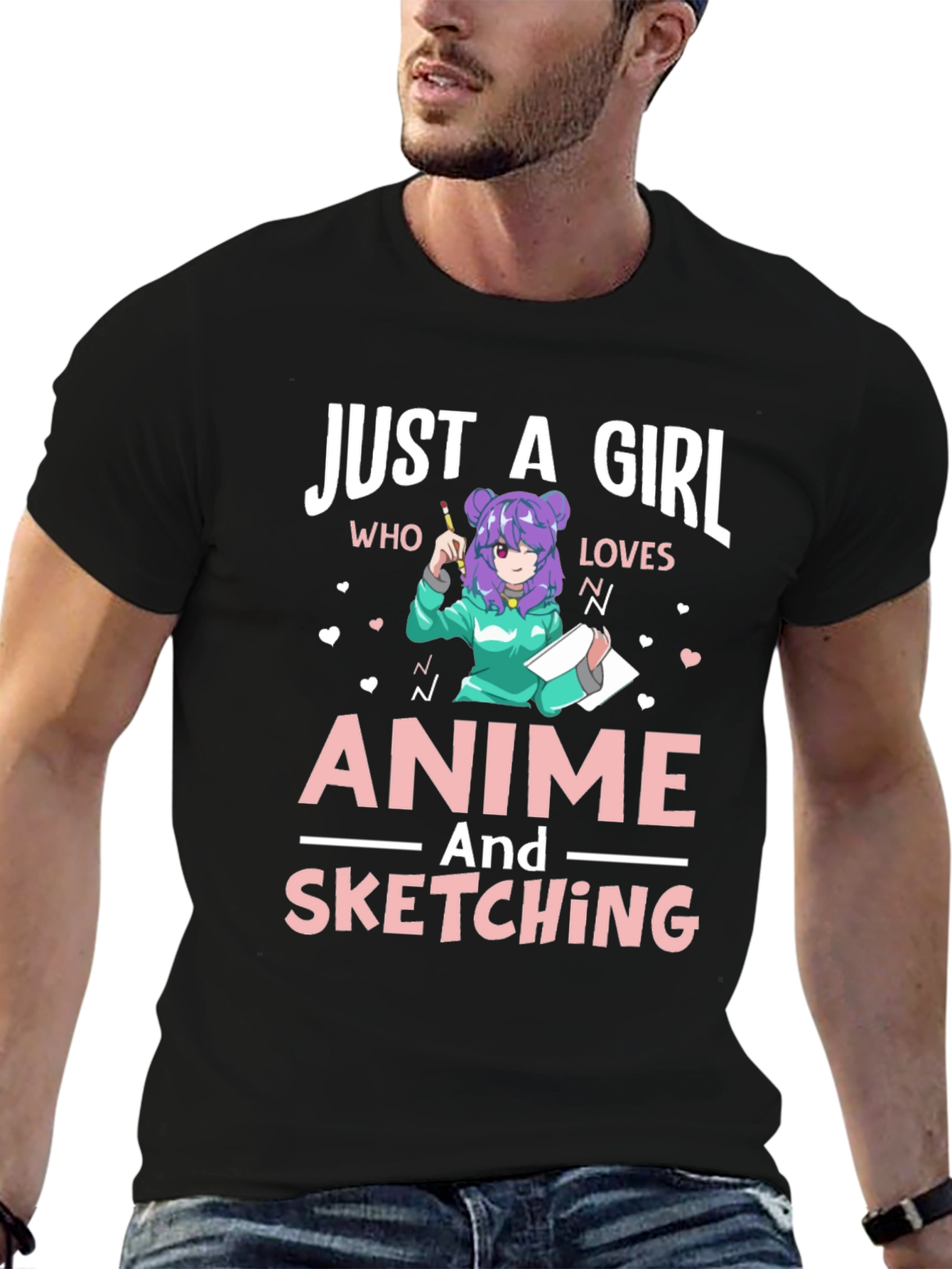 Black Anime & Sketching Girl's T-Shirt view 6