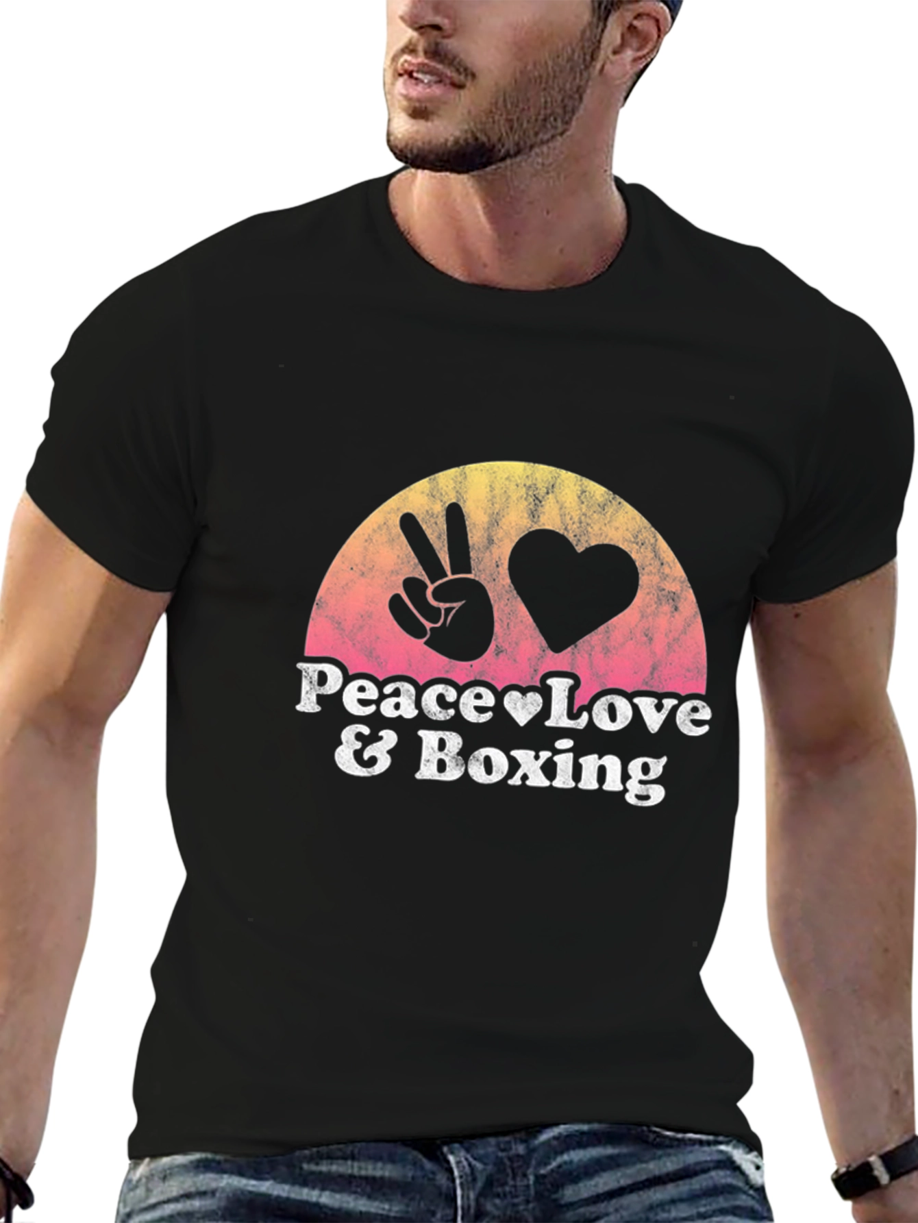Black Peace Love and Boxing Black T-Shirt view 6