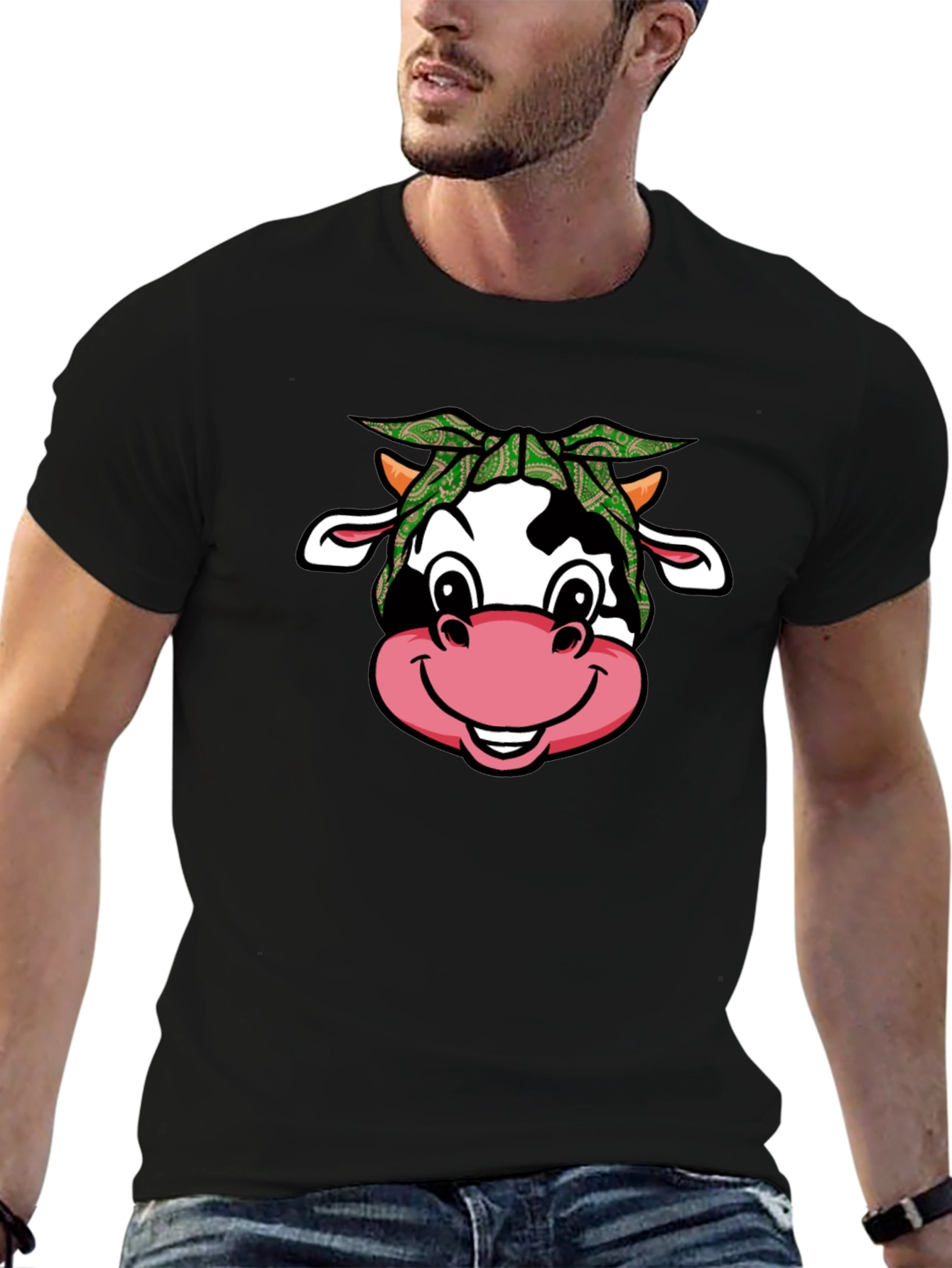 Black Cow Bandana T-Shirt - Cute Animal Graphic Tee view 6