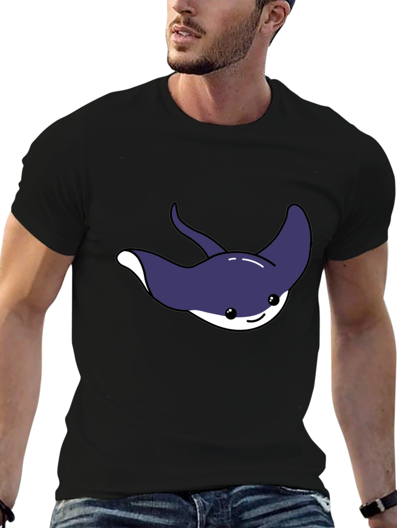 Black Cute Cartoon Stingray Graphic Tee view 6