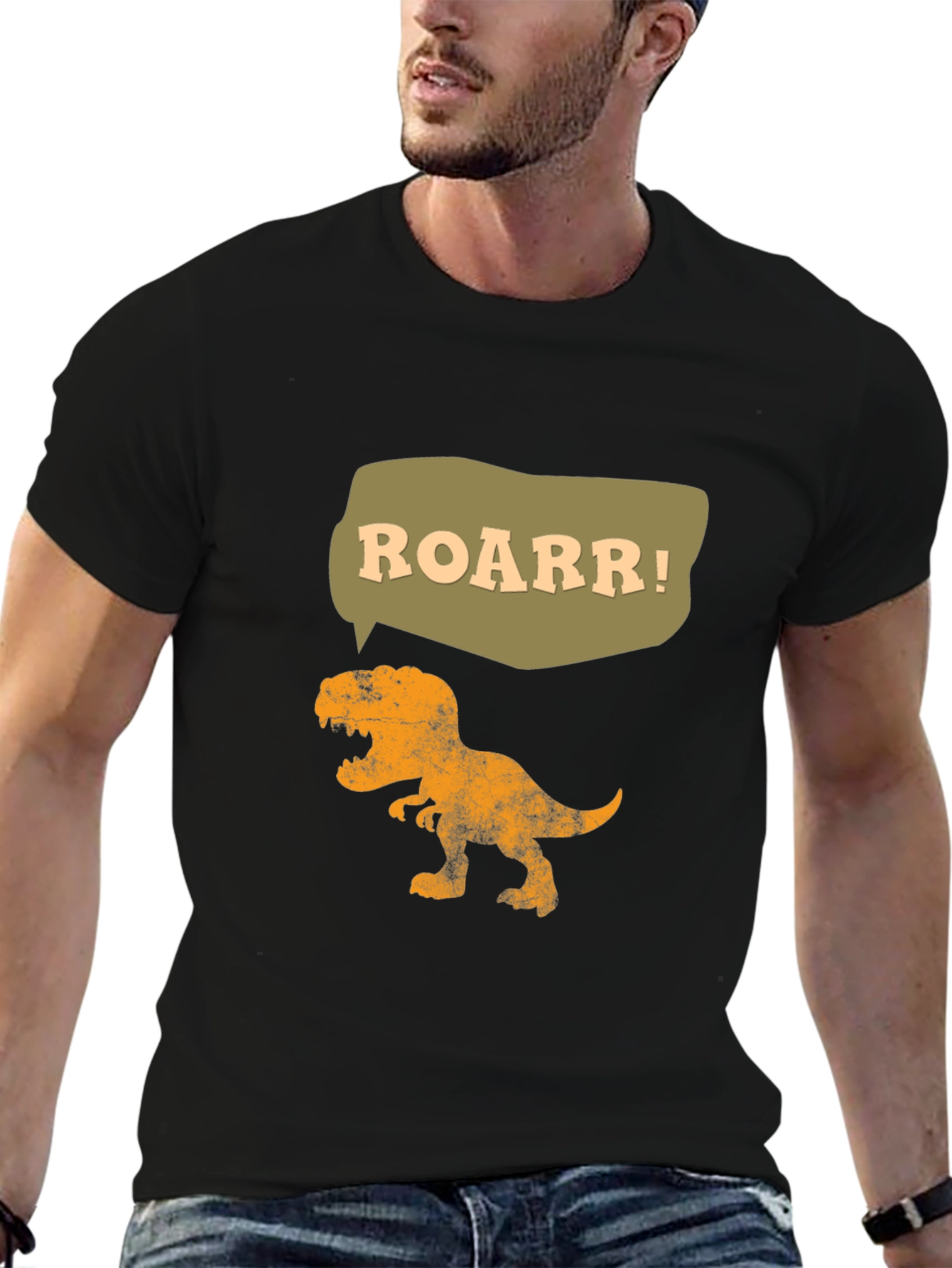 Black Roarr! Dinosaur Graphic Tee - Black Cotton T-Shirt view 6