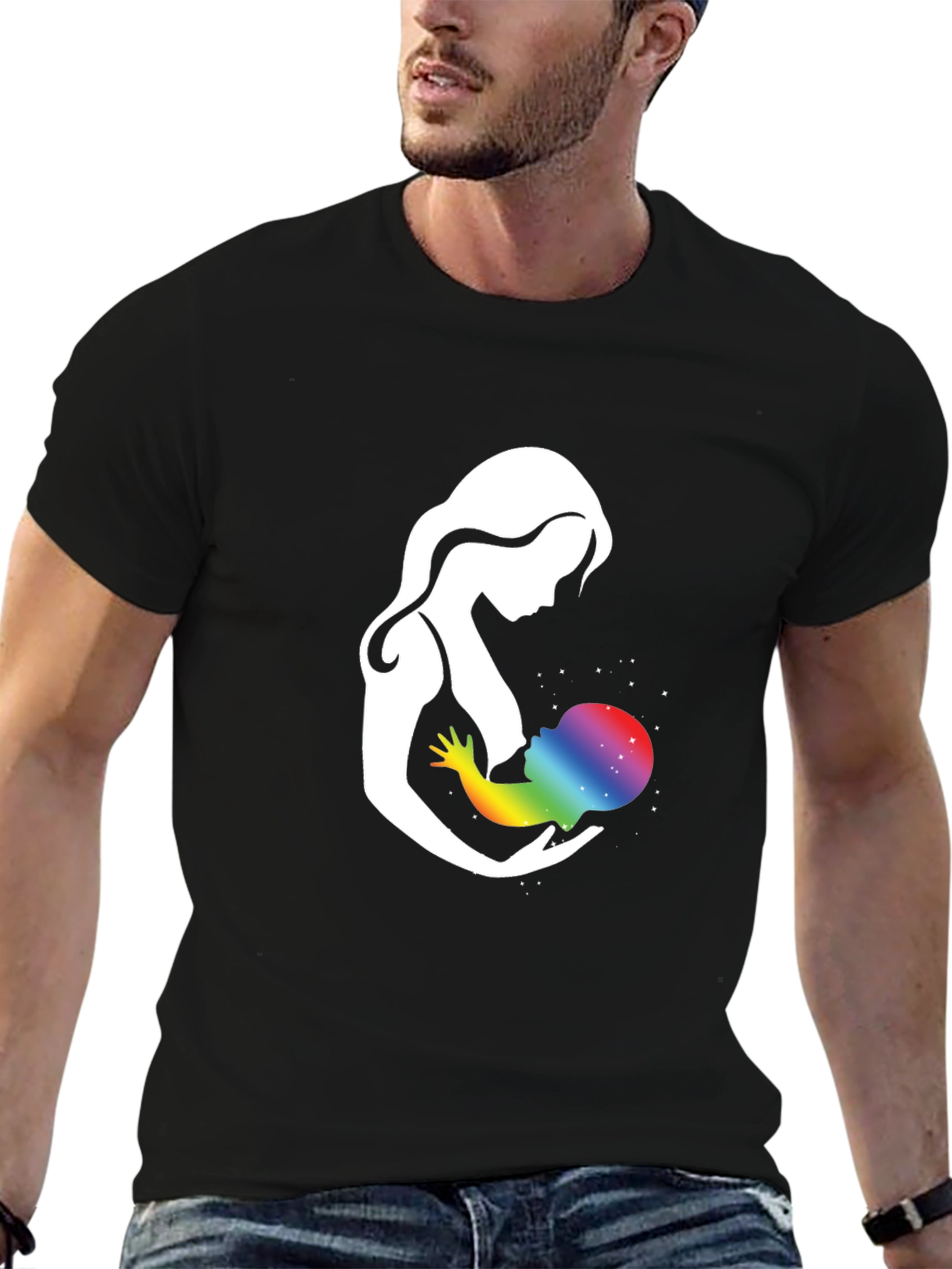 Black Mother & Child Rainbow Galaxy Graphic T-Shirt view 6