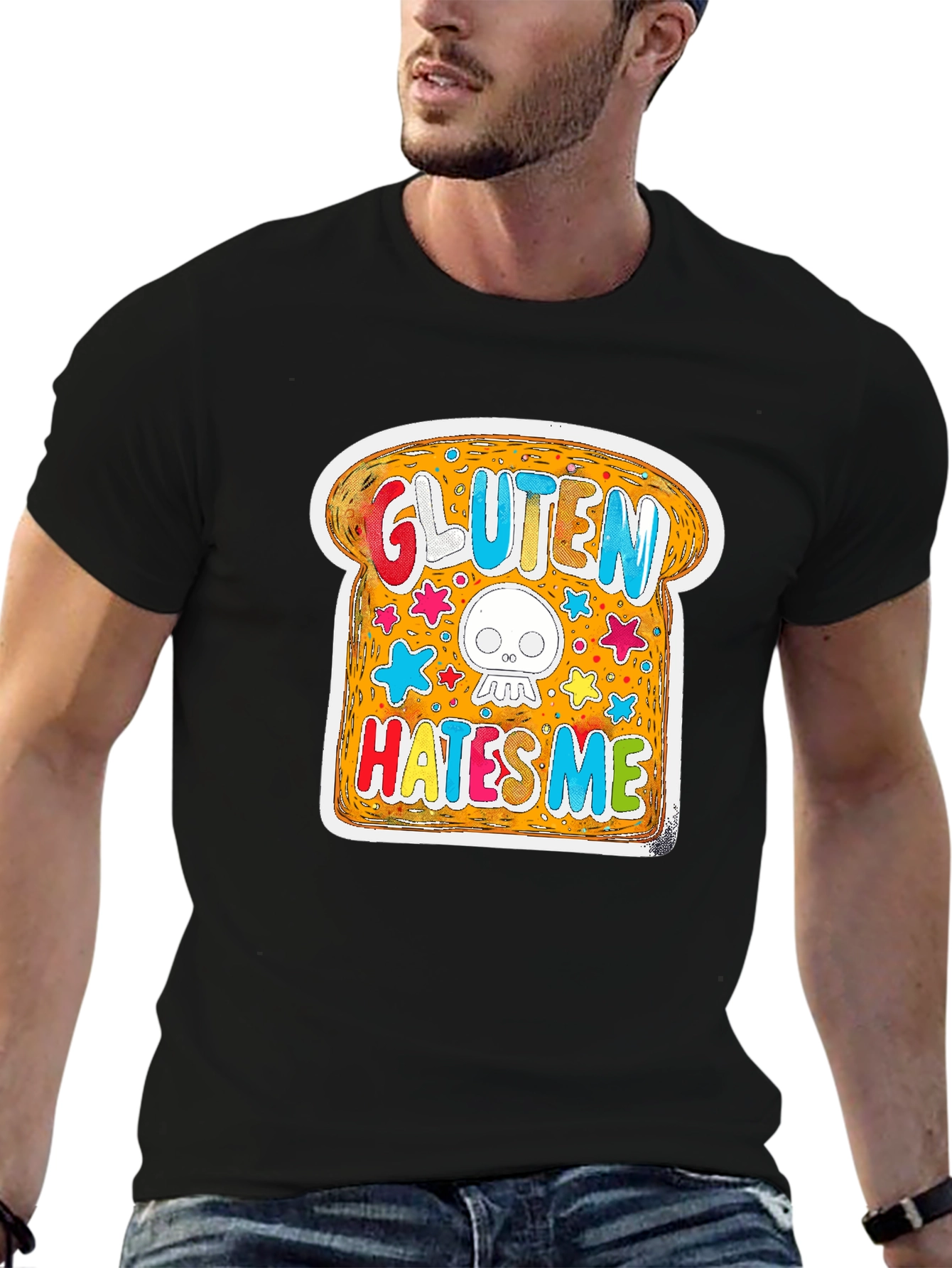 Black Gluten Hates Me T-Shirt Funny Graphic Novelty Tee view 6