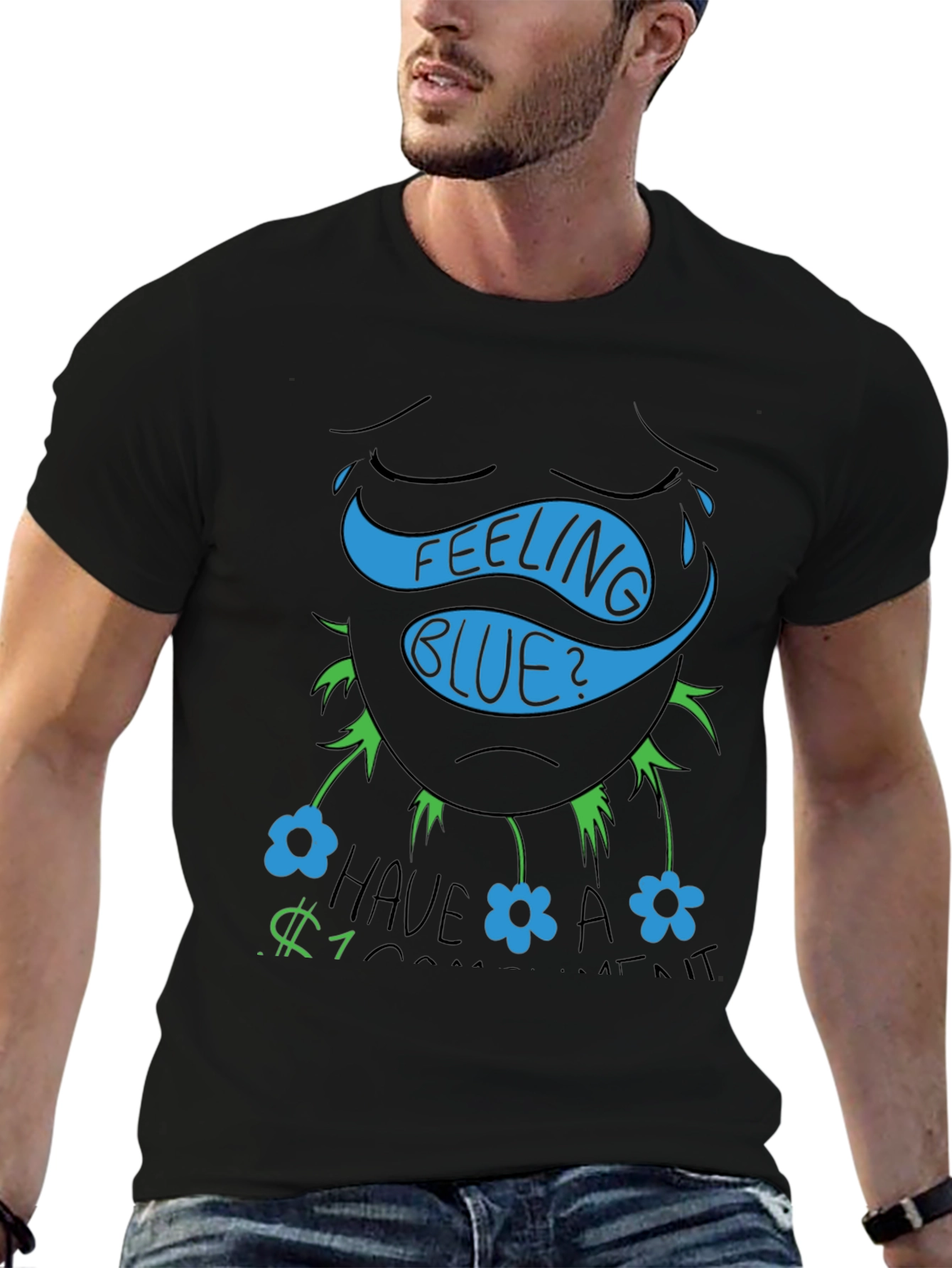 Black Feeling Blue? Funny Graphic T-Shirt view 6