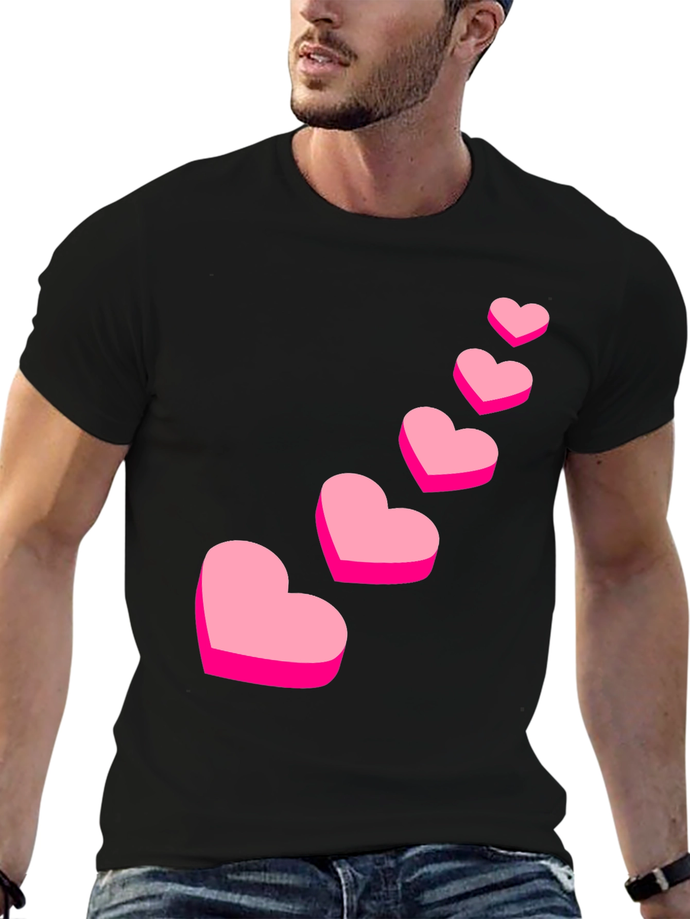 Love Heart Graphic Black T-Shirt - 6
