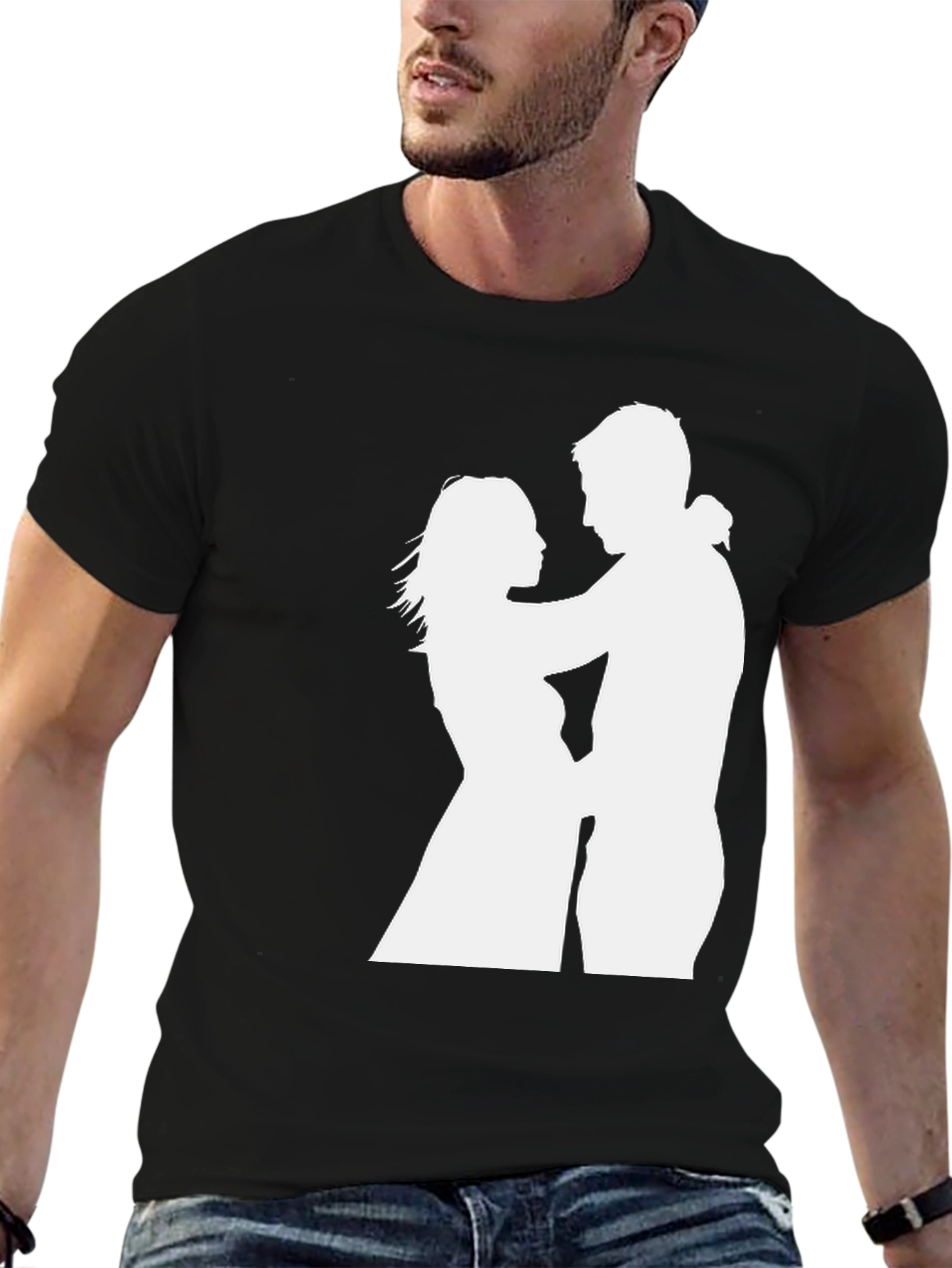 Black Silhouette Couple Black Tee view 6