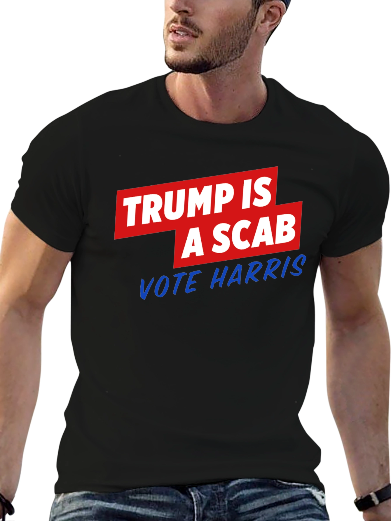 Black Trump is a Scab - Vote Harris T-Shirt view 6