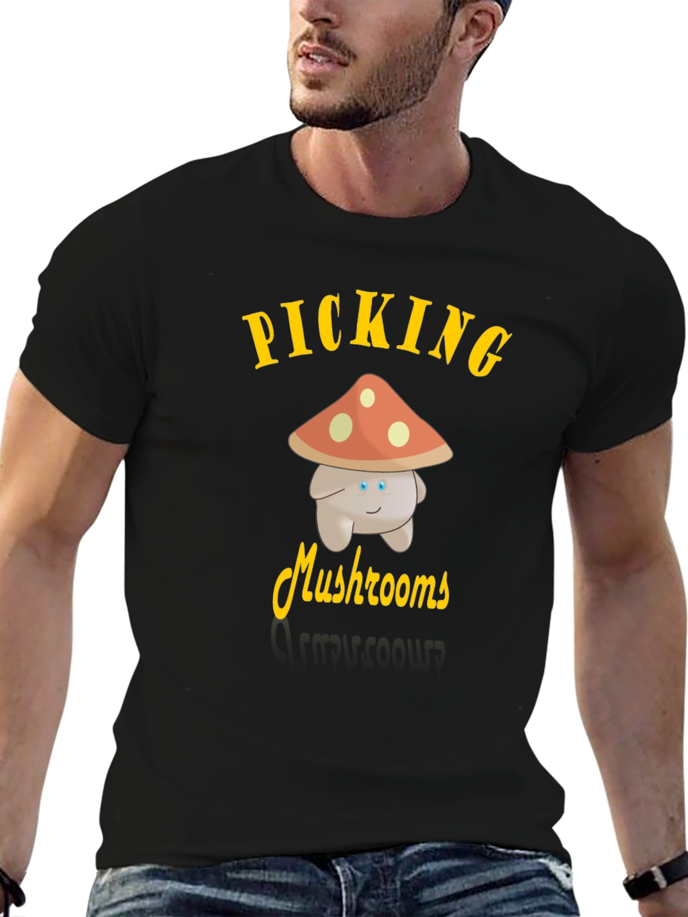 Black Picking Mushrooms Funny T-Shirt view 6