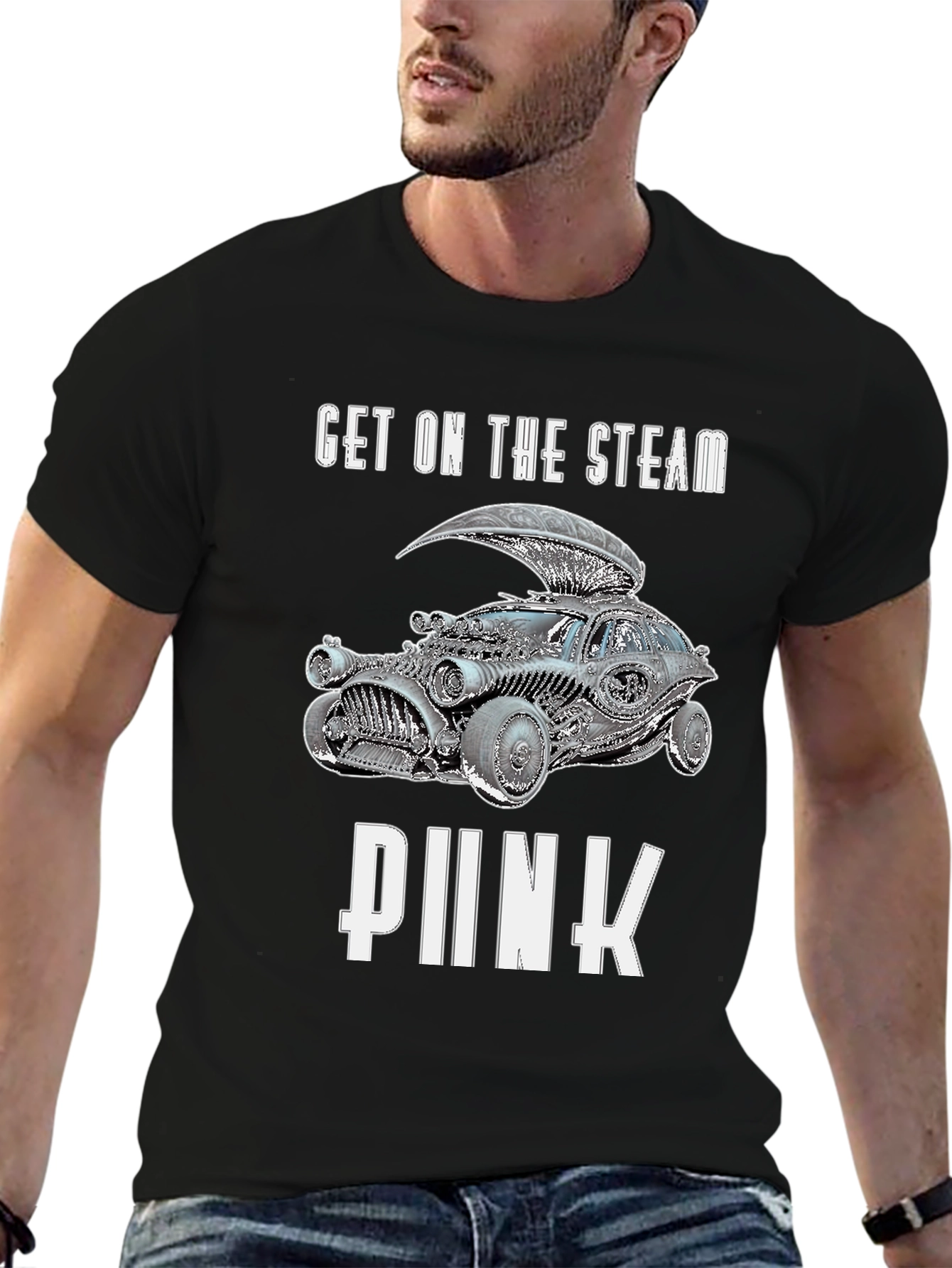 Black Steampunk Car Graphic T-Shirt view 6