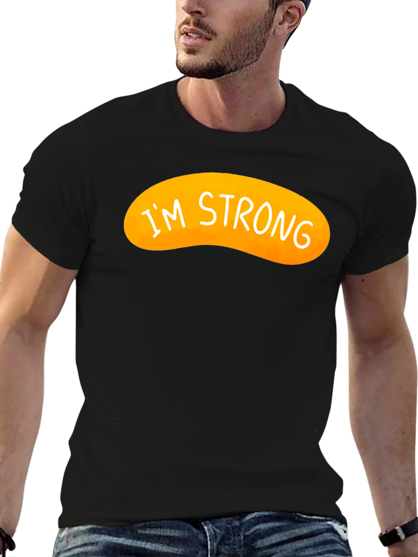 Black I'm Strong Graphic Tee - Black Cotton Blend view 6
