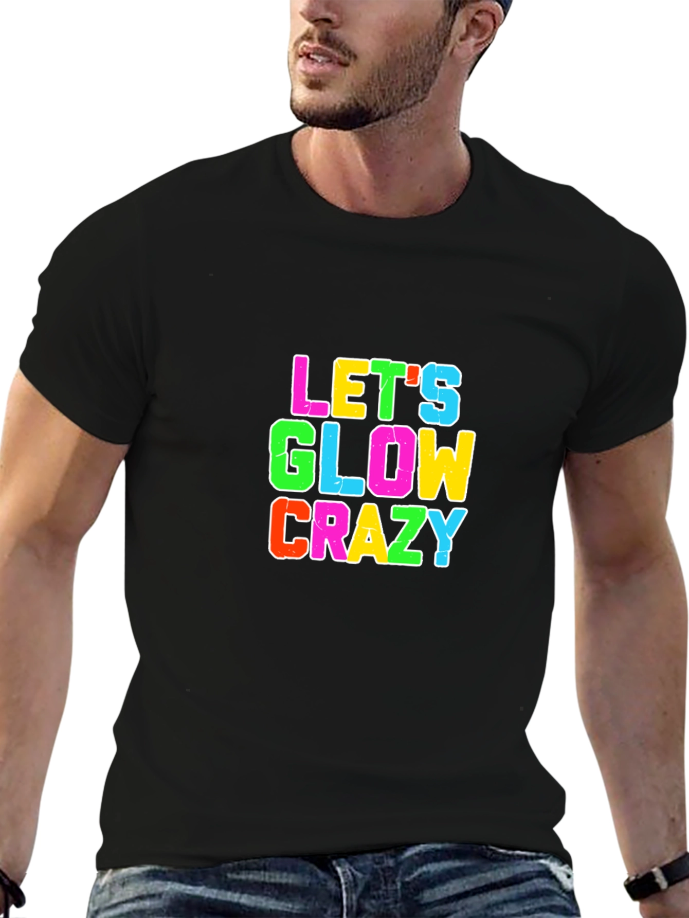 Black Let's Glow Crazy Black Graphic T-Shirt view 6