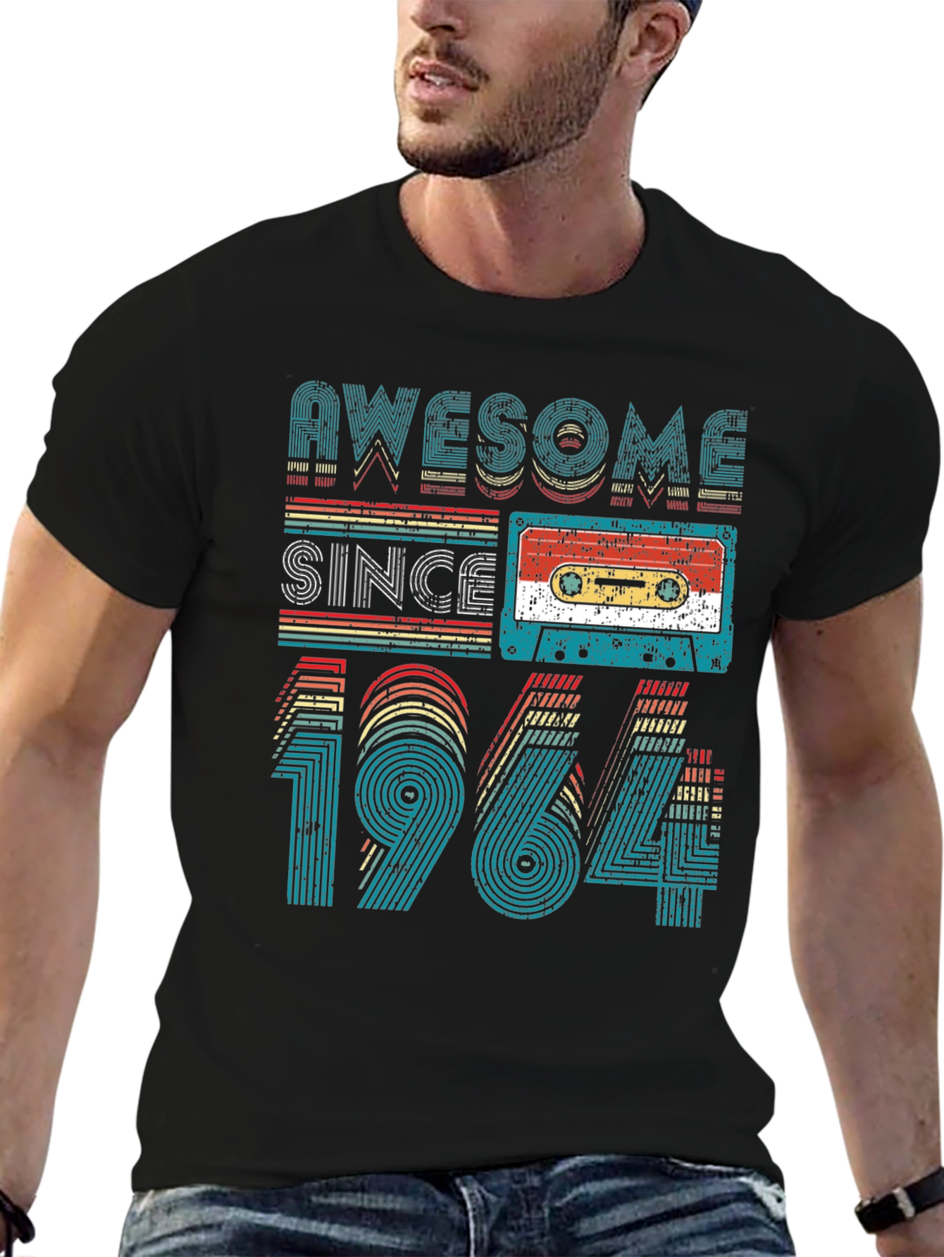 Black Awesome Since 1964 Cassette Tape Graphic Tee view 6