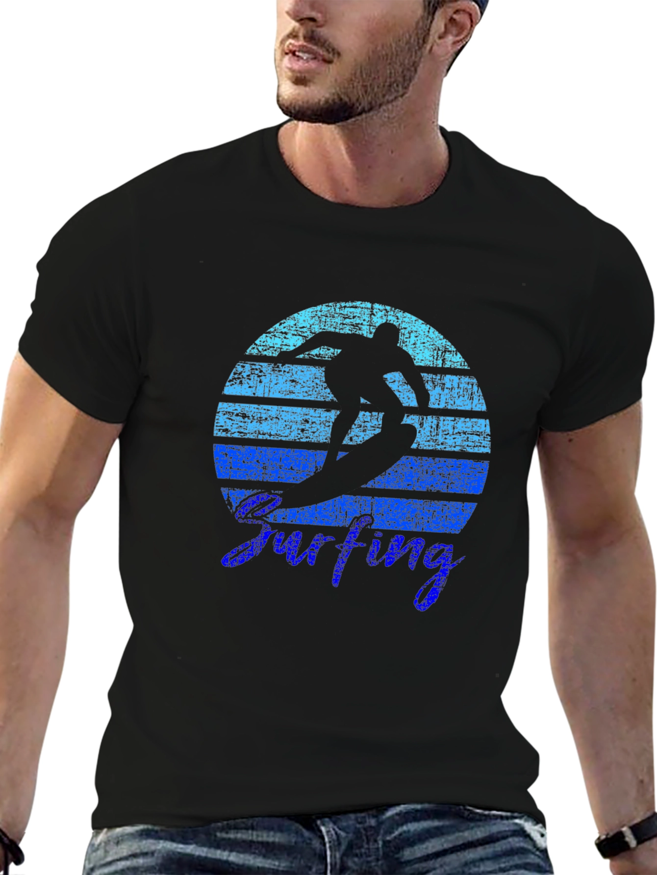 Black Surfing Sunset Graphic Tee - Cool Coastal Vibes view 6