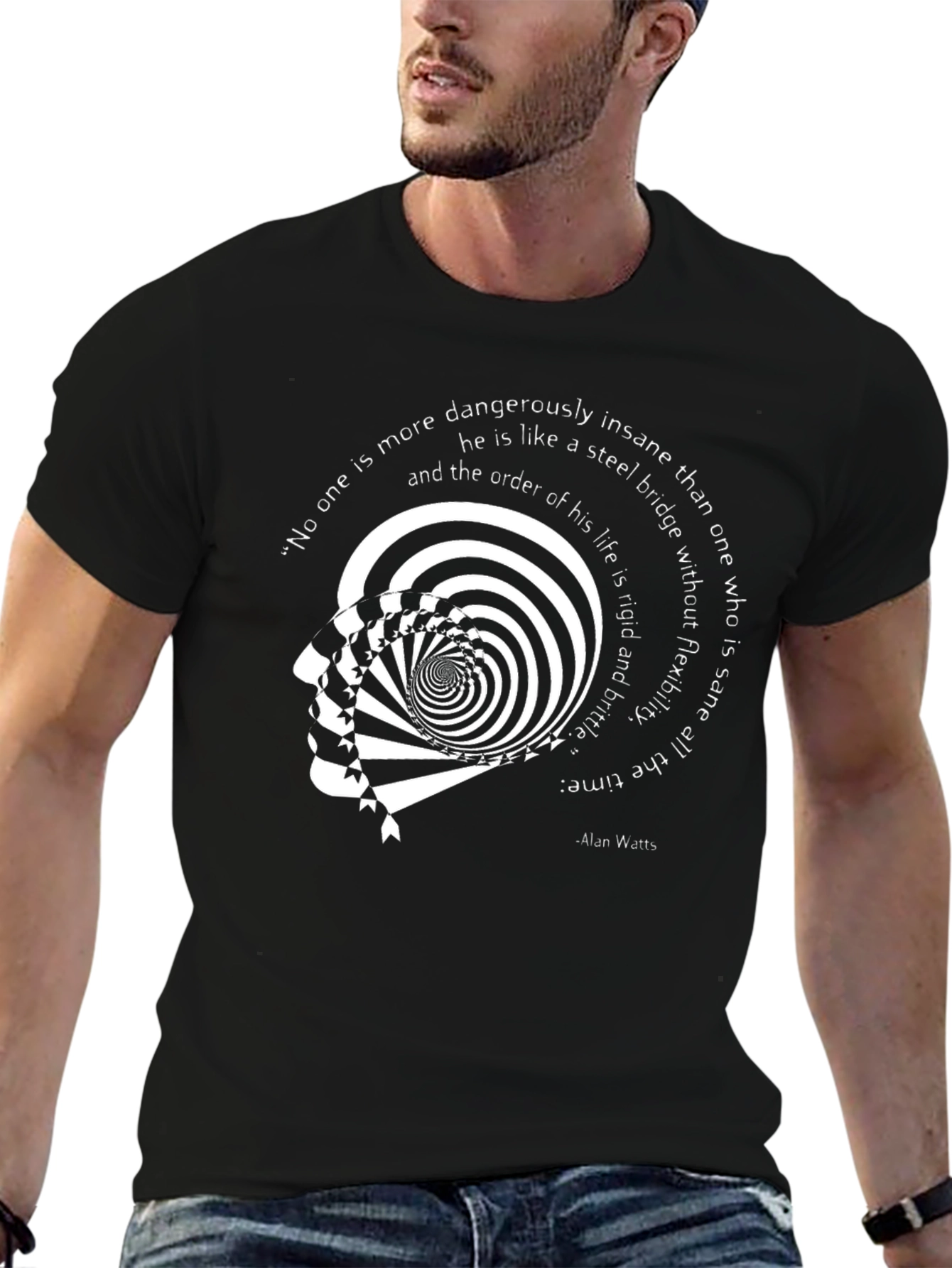 Black Abstract Alan Watts Quote T-Shirt view 6