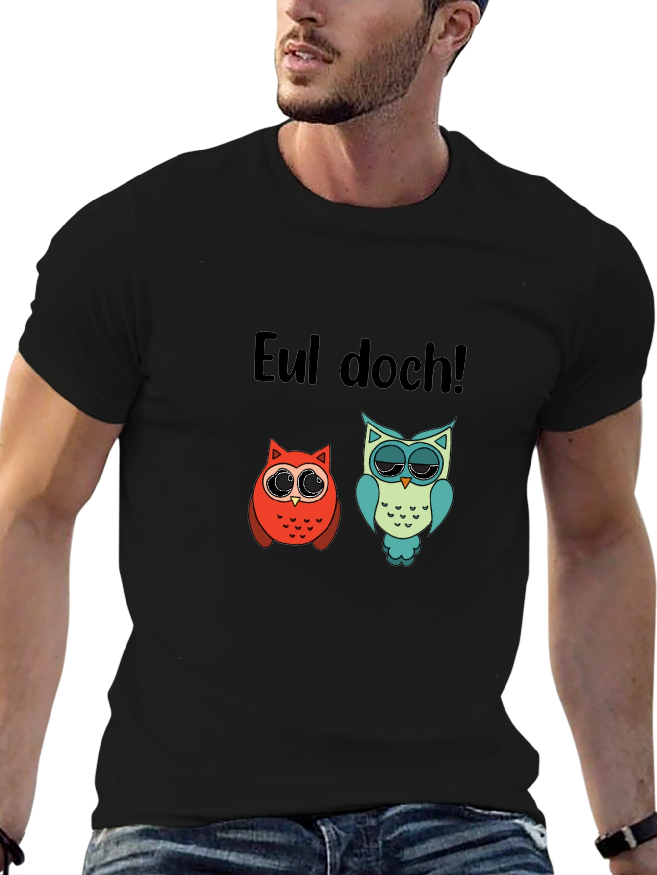 Black Eul doch! Funny Owl Graphic T-Shirt view 6